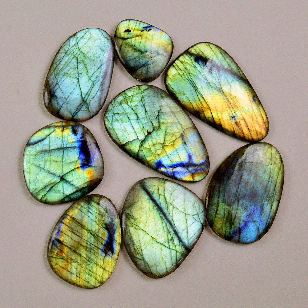 Image of 8 Pcs 601Cts Natural Labradorite Palm Stone Briolette Cabochons Gemstone Lot 55x34 30x25mm #19484
