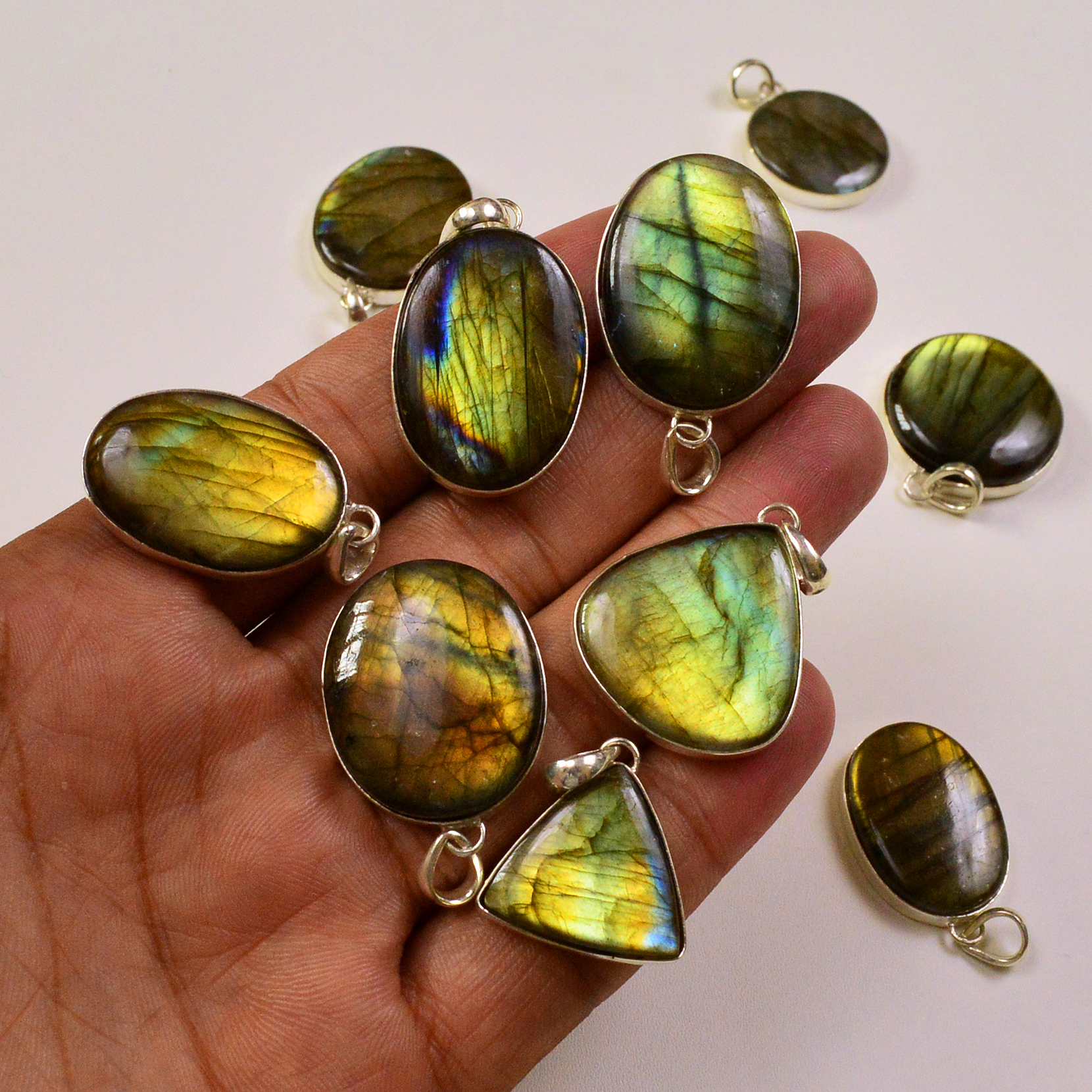 10 Pcs 312Cts  Labradorite Gemstone Silver Plated Pendant 25x20 16x18mm 19489