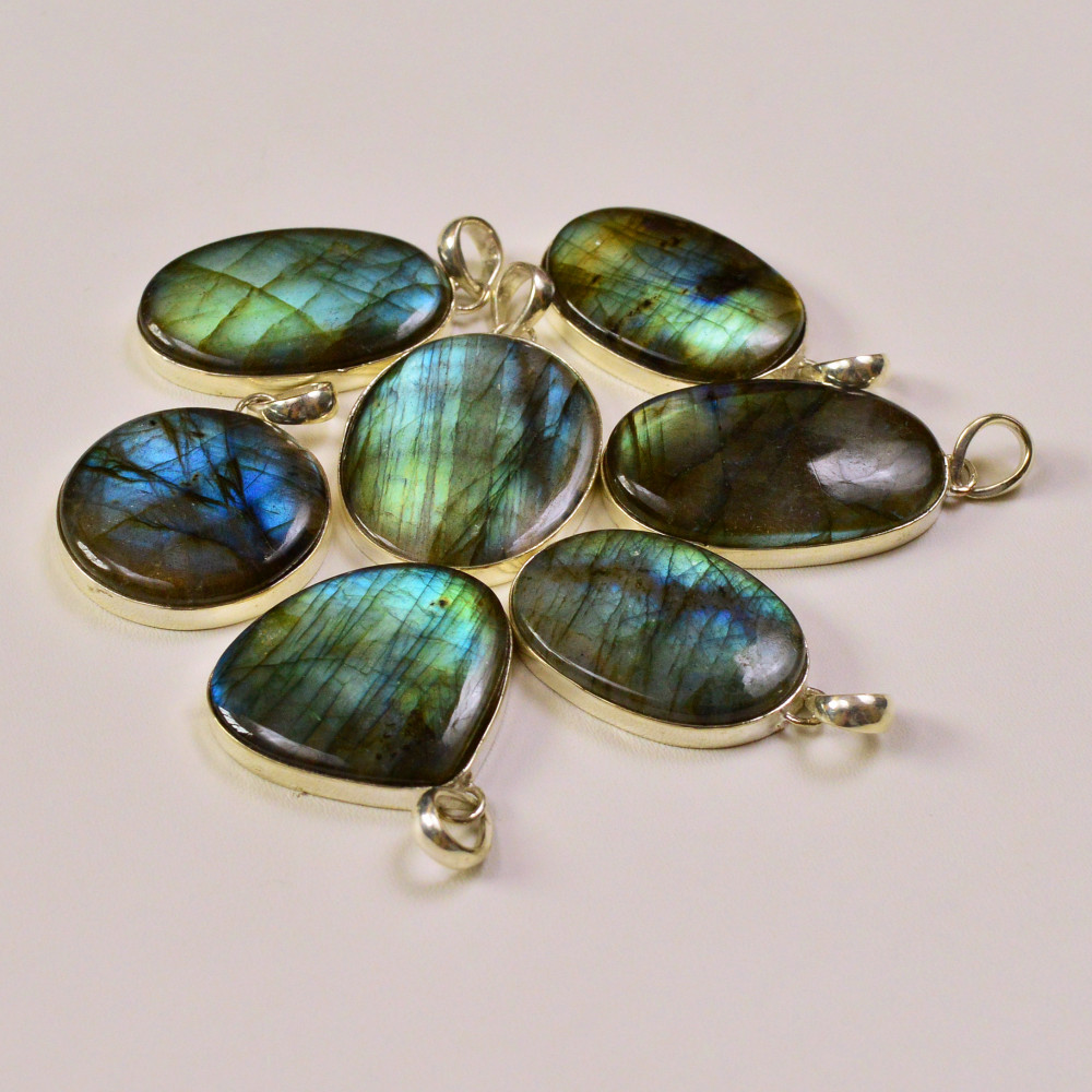 Image of 7 Pcs 213Cts  Labradorite Gemstone Silver Plated Pendant Lot 27x16 21x24mm #19490