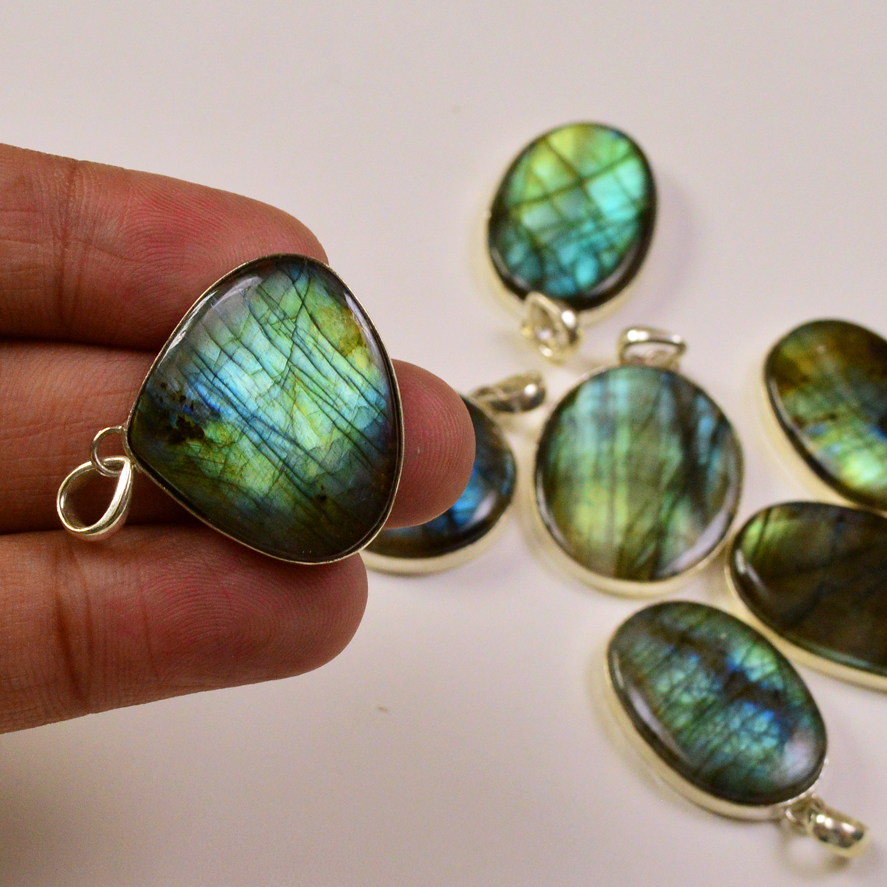 7 Pcs 213Cts  Labradorite Gemstone Silver Plated Pendant Lot 27x16 21x24mm 19490