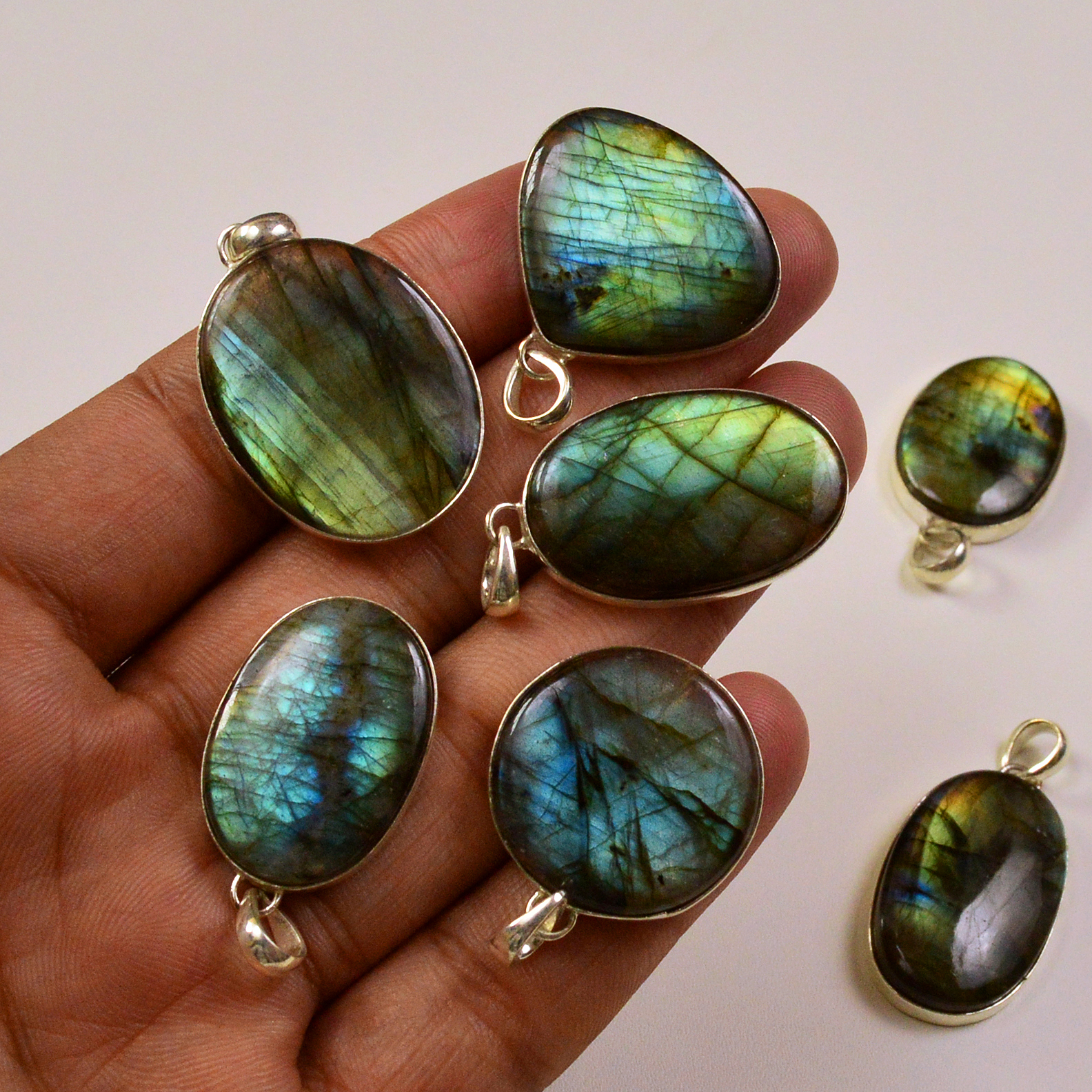 7 Pcs 213Cts  Labradorite Gemstone Silver Plated Pendant Lot 27x16 21x24mm 19490