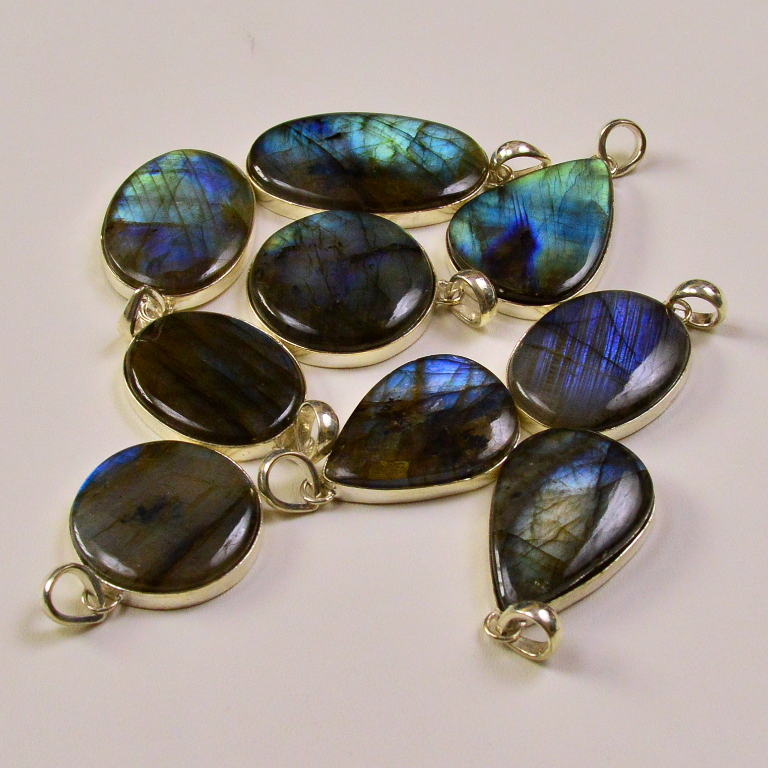 9 Pcs 266Cts  Labradorite Gemstone Silver Plated Pendant Lot 30x16 20x20mm 19491