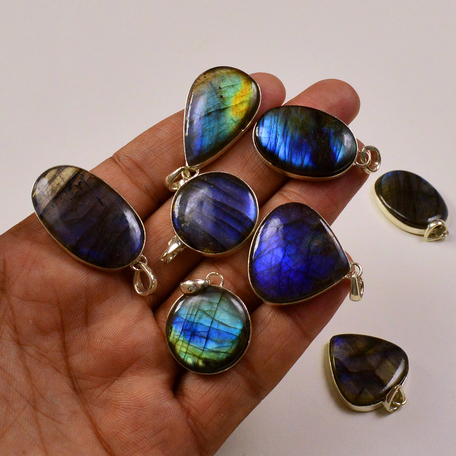 8 Pcs 252Cts Labradorite Gemstone Silver Plated Pendant Lot 30x17 18x18mm 19492