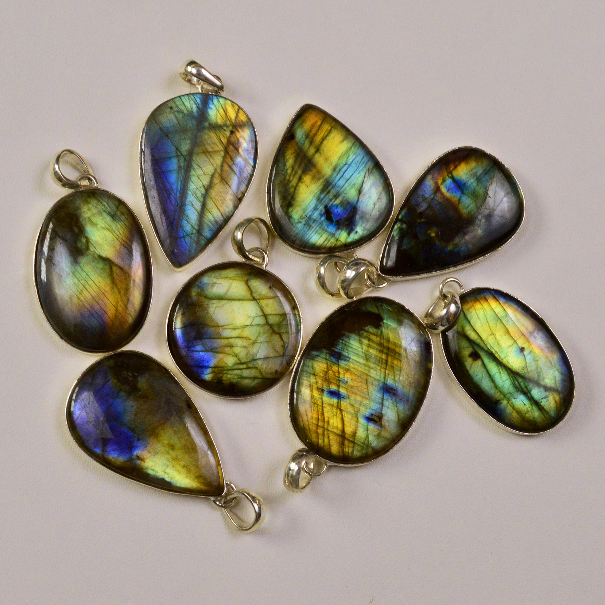 8 Pcs 229Cts Labradorite Gemstone Silver Plated Pendant Lot 20x18 20x20mm 19493