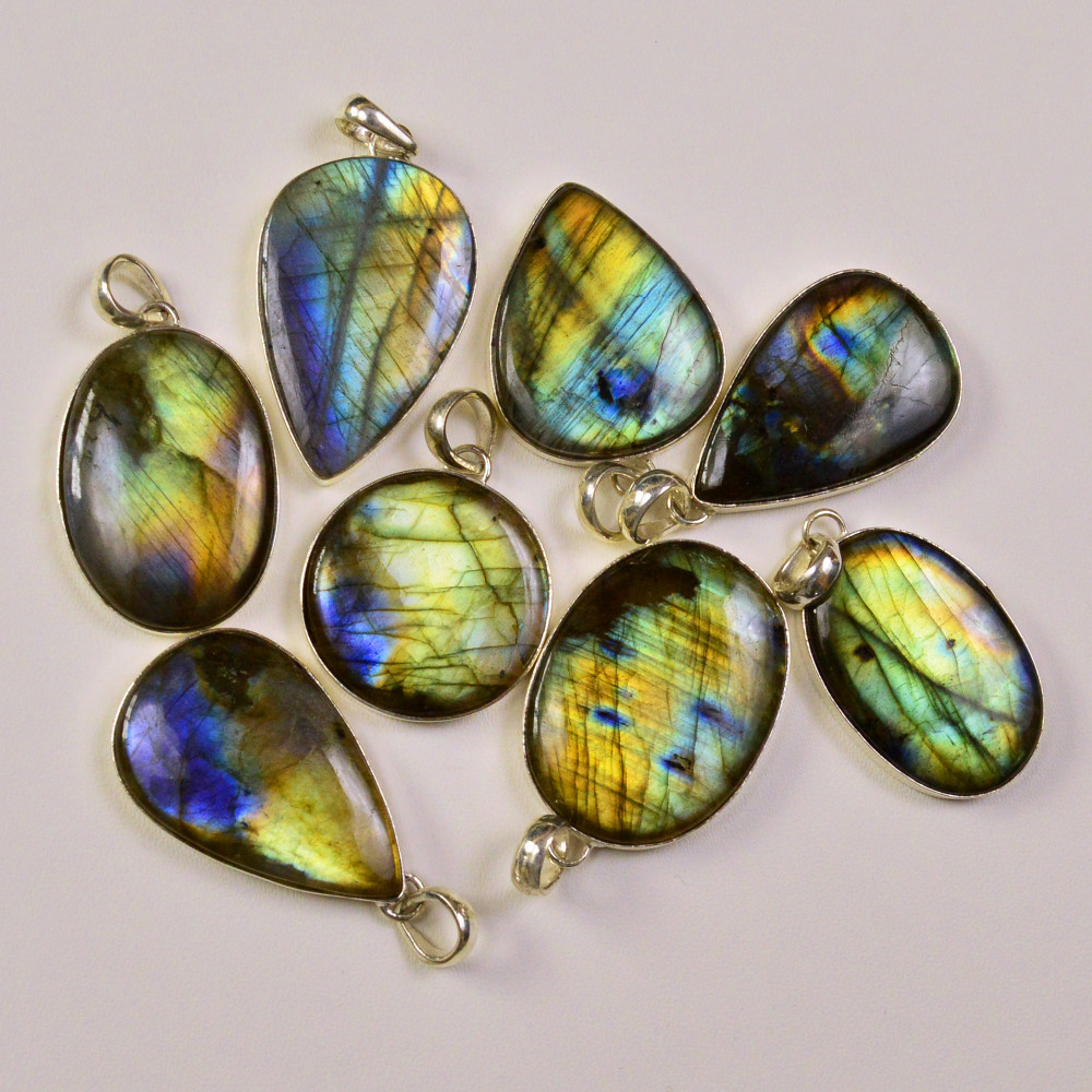Image of 8 Pcs 229Cts  Labradorite Gemstone Silver Plated Pendant Lot 20x18 20x20mm #19493