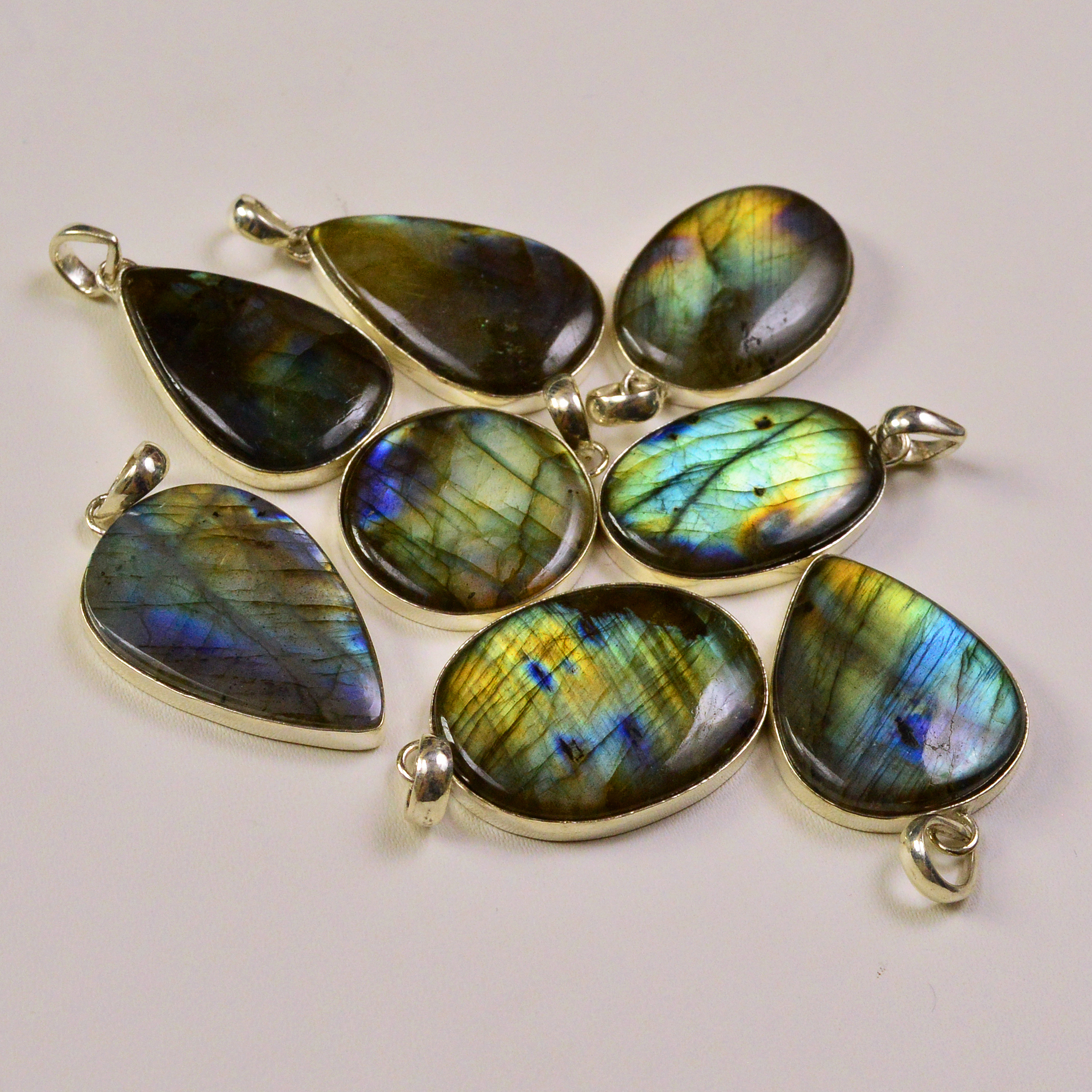 8 Pcs 229Cts  Labradorite Gemstone Silver Plated Pendant Lot 20x18 20x20mm 19493