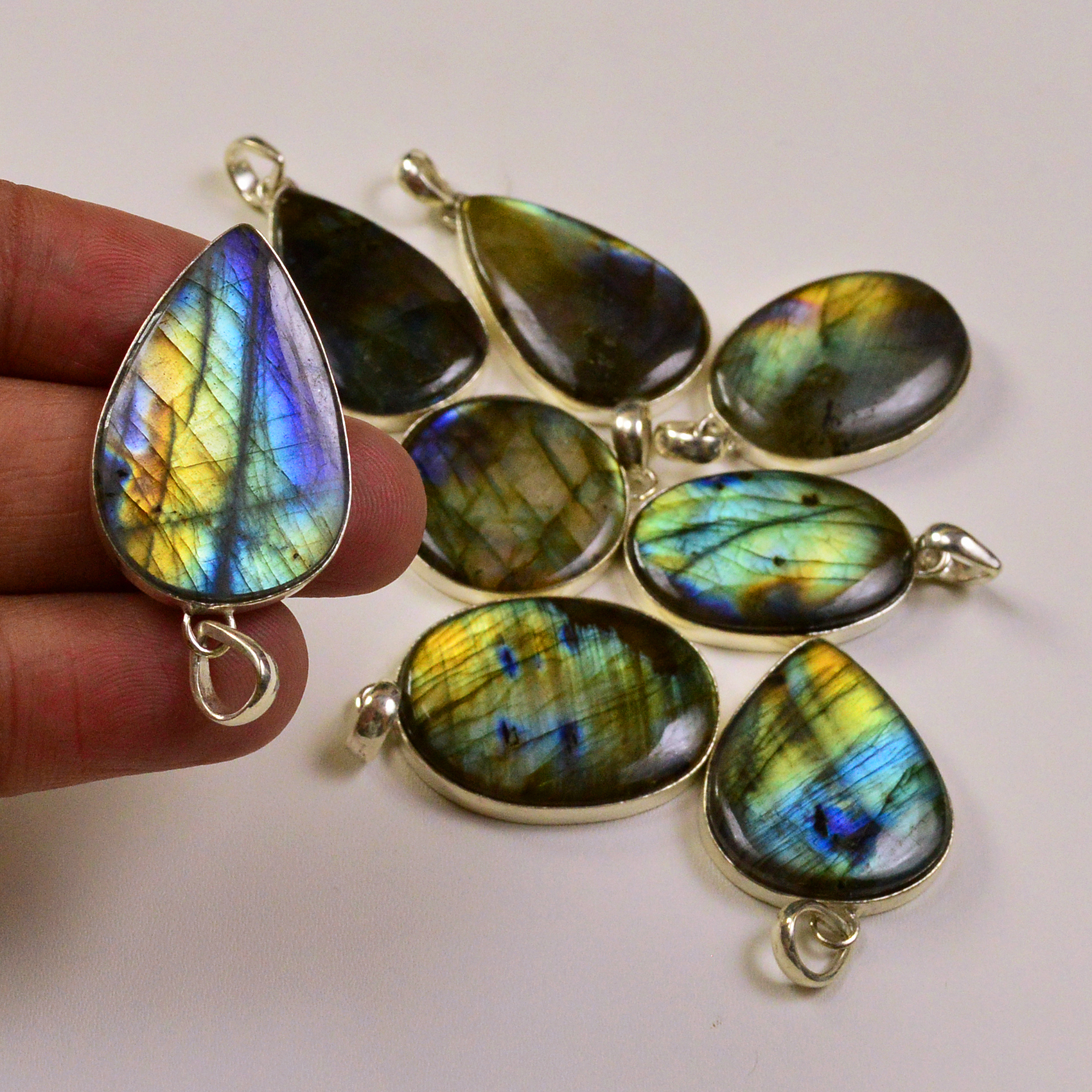 8 Pcs 229Cts  Labradorite Gemstone Silver Plated Pendant Lot 20x18 20x20mm 19493