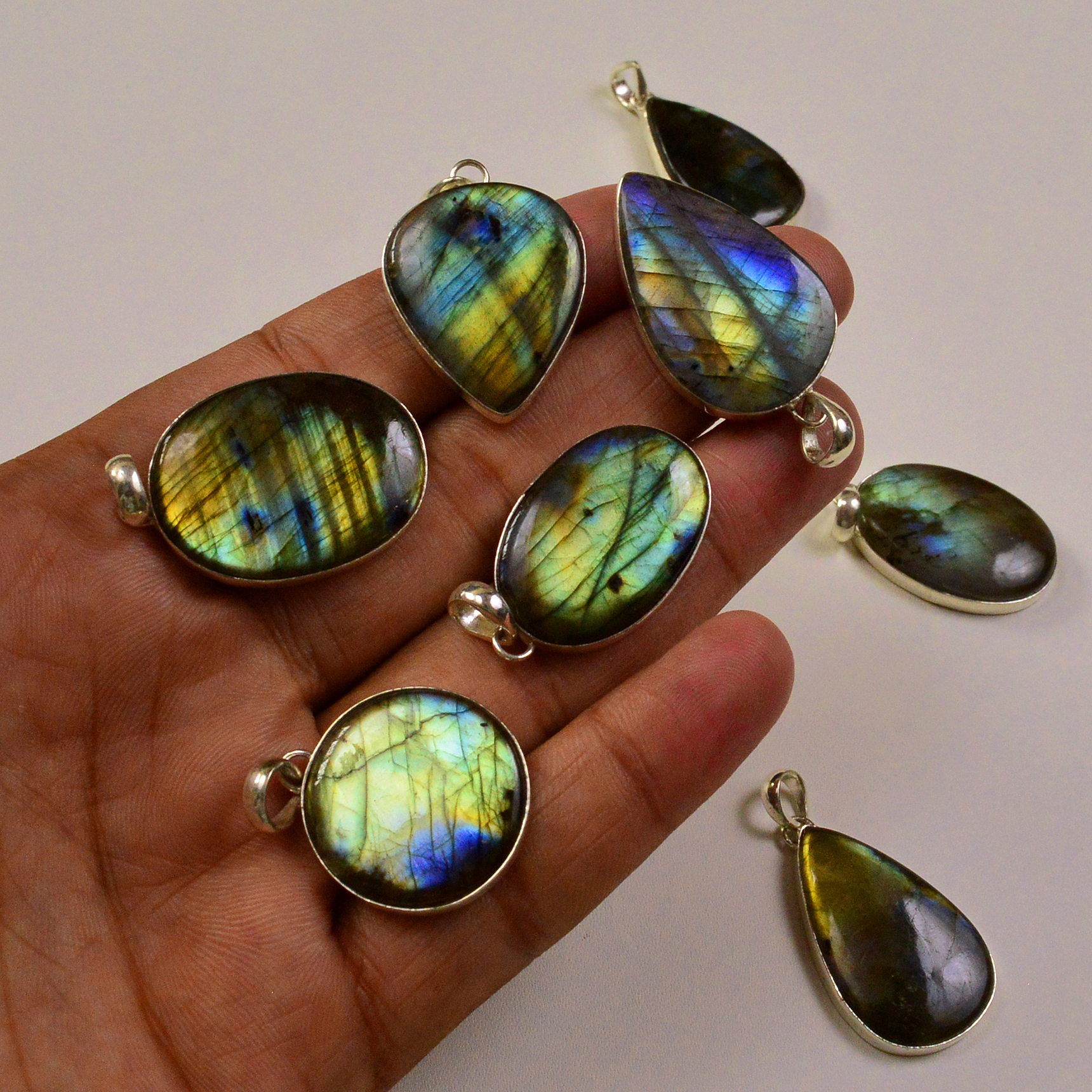 8 Pcs 229Cts  Labradorite Gemstone Silver Plated Pendant Lot 20x18 20x20mm 19493