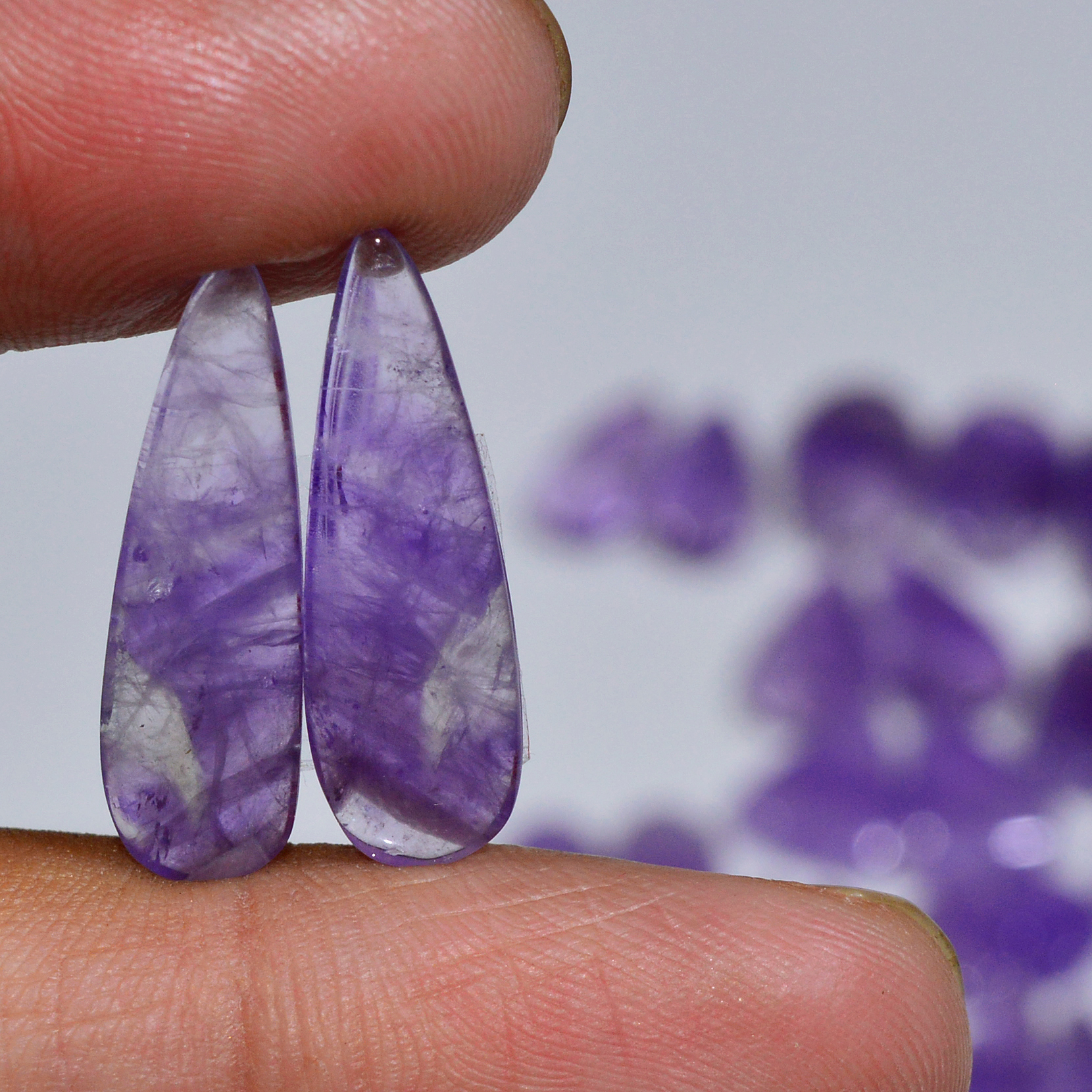 13 Pair 110 Cts Natural Purple Amethyst Cabochon Pair Loose Gemstone Wholesale Lot Jewelry Making 20x5 7x5mm 19502