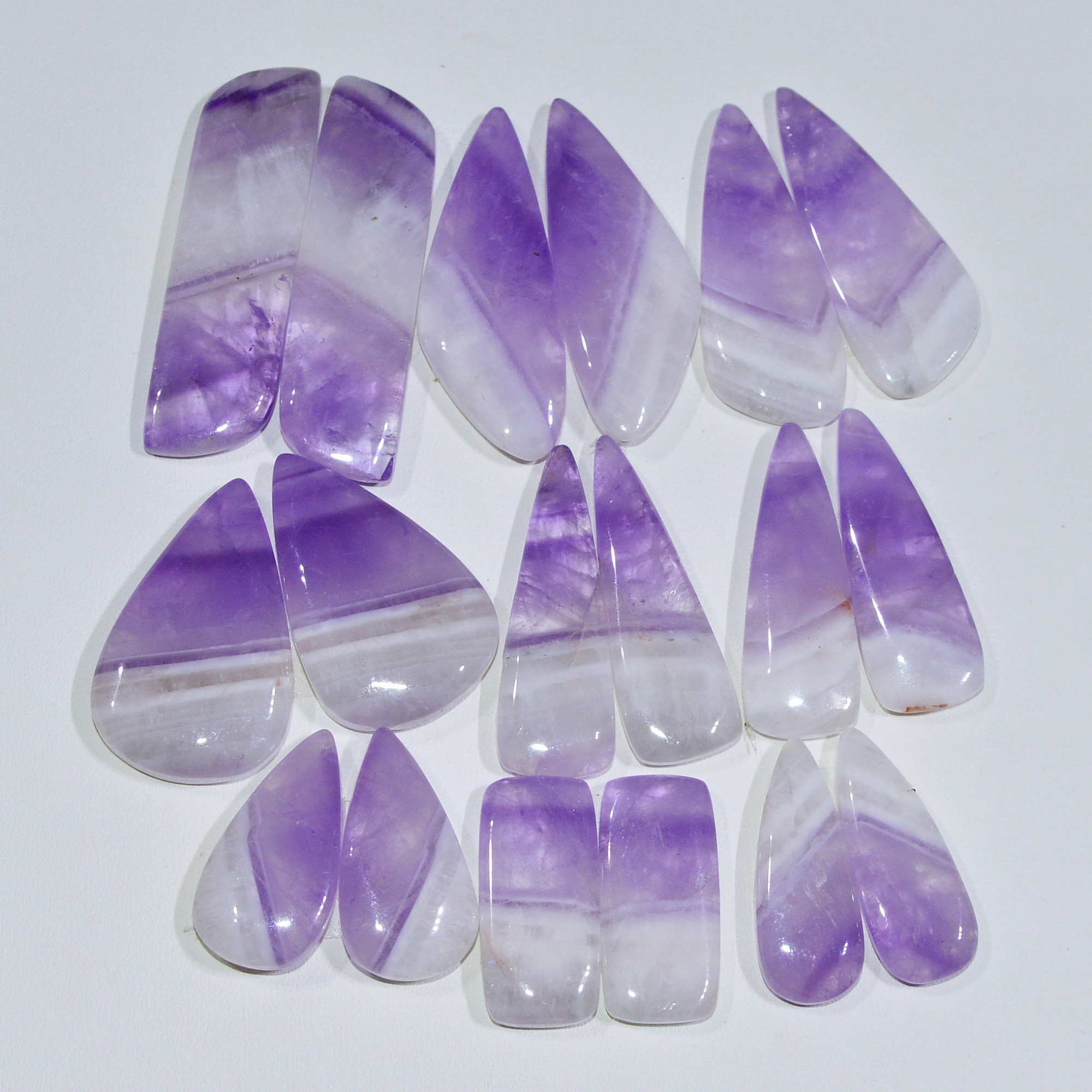 9 Pair 198 Cts Natural Purple Amethyst Cabochon Pair Loose Gemstone Wholesale Lot Jewelry Making 34x8 19x8mm 19503