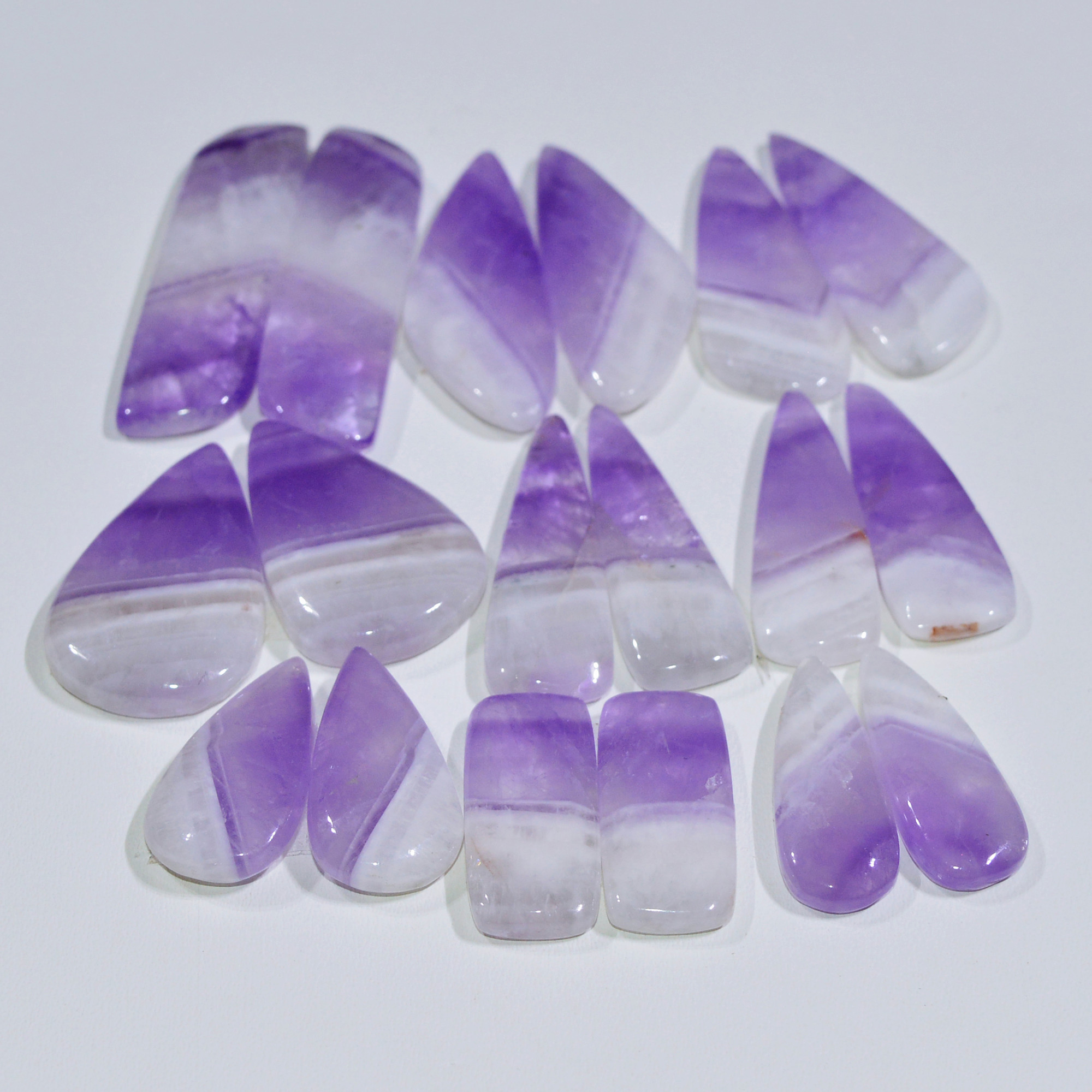 9 Pair 198 Cts Natural Purple Amethyst Cabochon Pair Loose Gemstone Wholesale Lot Jewelry Making 34x8 19x8mm 19503