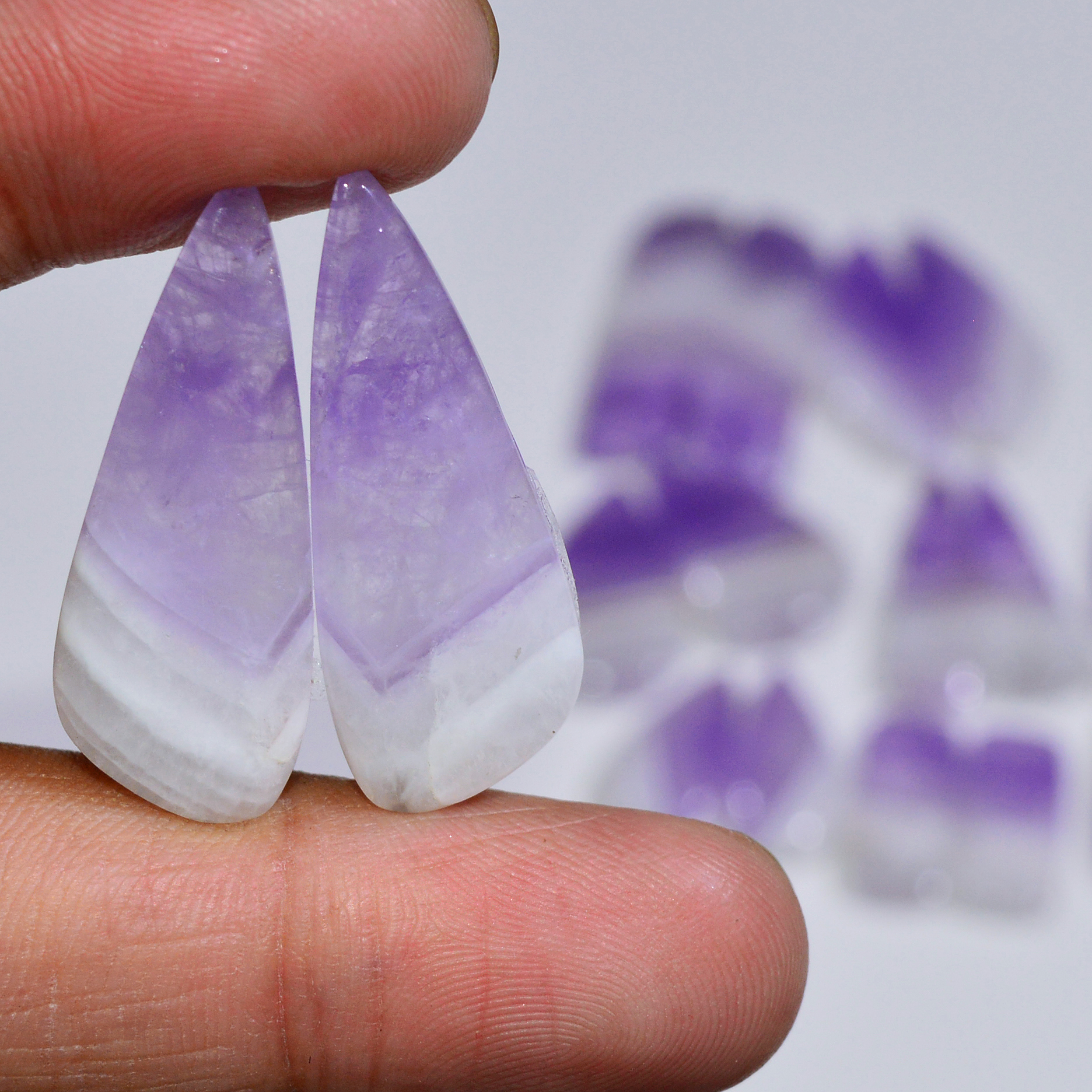 9 Pair 198 Cts Natural Purple Amethyst Cabochon Pair Loose Gemstone Wholesale Lot Jewelry Making 34x8 19x8mm 19503