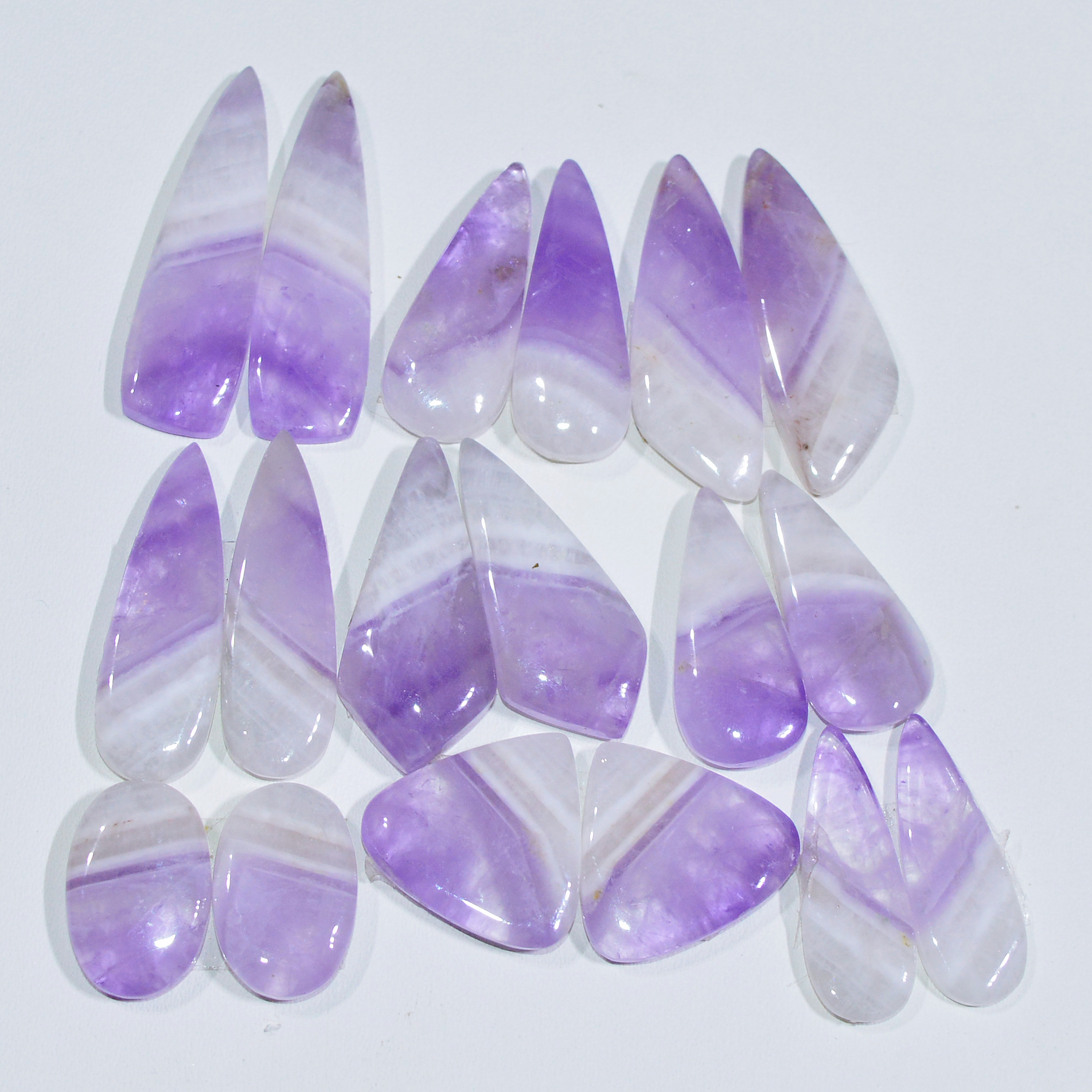 9 Pair 150 Cts Natural Purple Amethyst Cabochon Pair Loose Gemstone Wholesale Lot Jewelry Making 30x6 14x9mm 19504