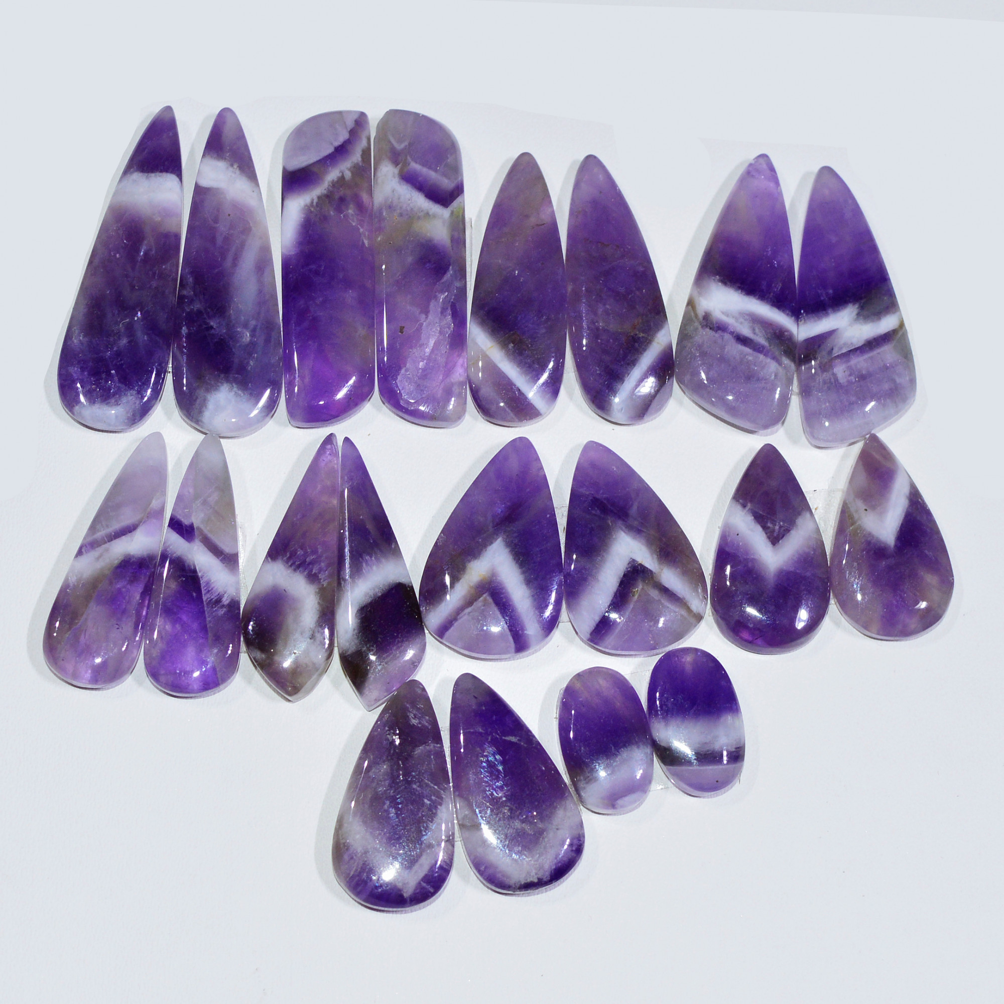 10 Pair 193 Cts Natural Purple Amethyst Cabochon Pair Loose Gemstone Wholesale Lot Jewelry Making 30x6 11x6mm 19505