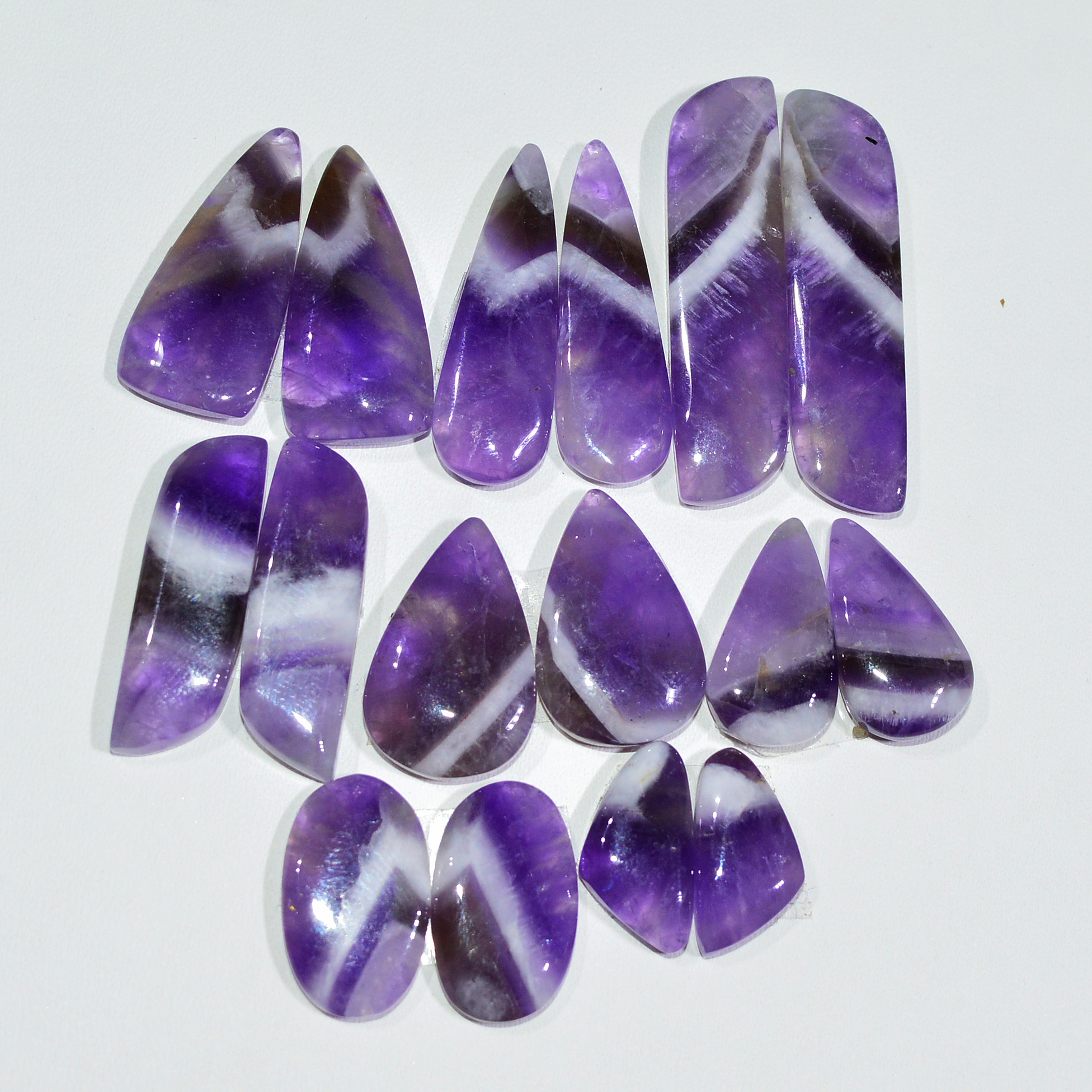 8 Pair 130 Cts Natural Purple Amethyst Cabochon Pair Loose Gemstone Wholesale Lot Jewelry Making 32x6 12x6mm 19507