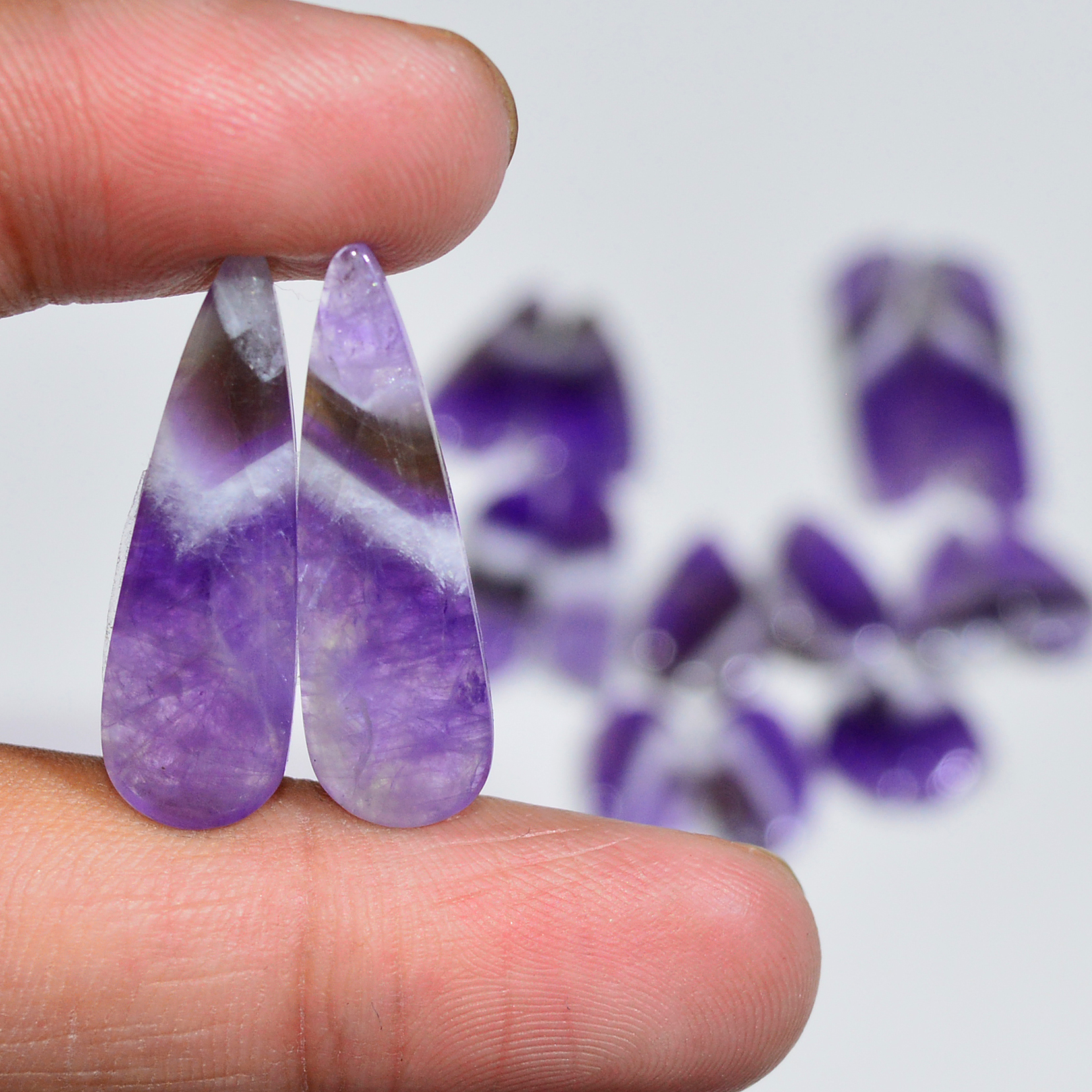 8 Pair 130 Cts Natural Purple Amethyst Cabochon Pair Loose Gemstone Wholesale Lot Jewelry Making 32x6 12x6mm 19507