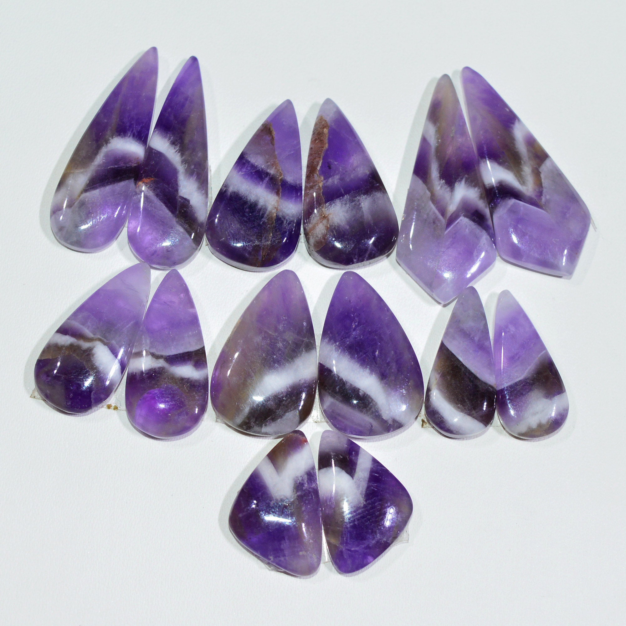 7 Pair 130 Cts Natural Purple Amethyst Cabochon Pair Loose Gemstone Wholesale Lot Jewelry Making 29x10 15x9mm 19509