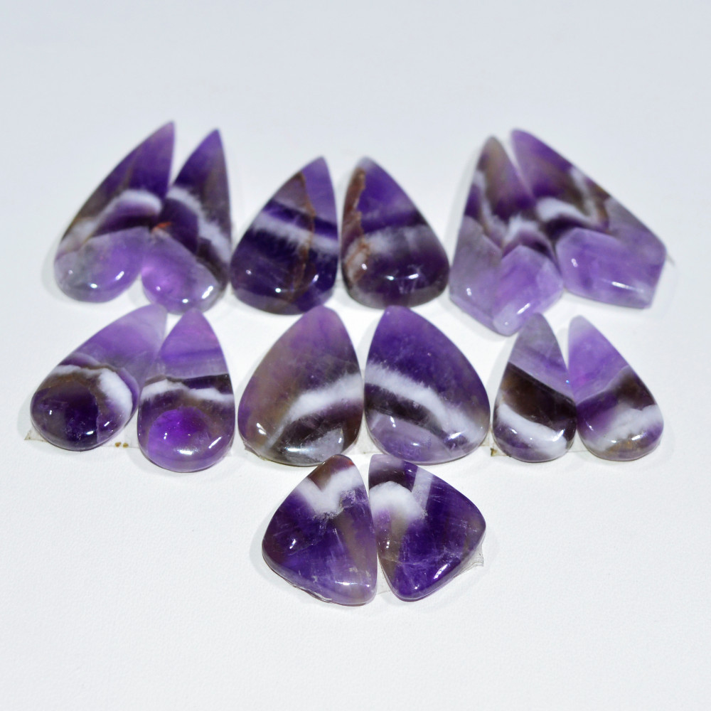 Image of 7 Pair 130 Cts Natural Purple Amethyst Cabochon Pair Loose Gemstone Wholesale Lot Jewelry Making 29x10 15x9mm #19509
