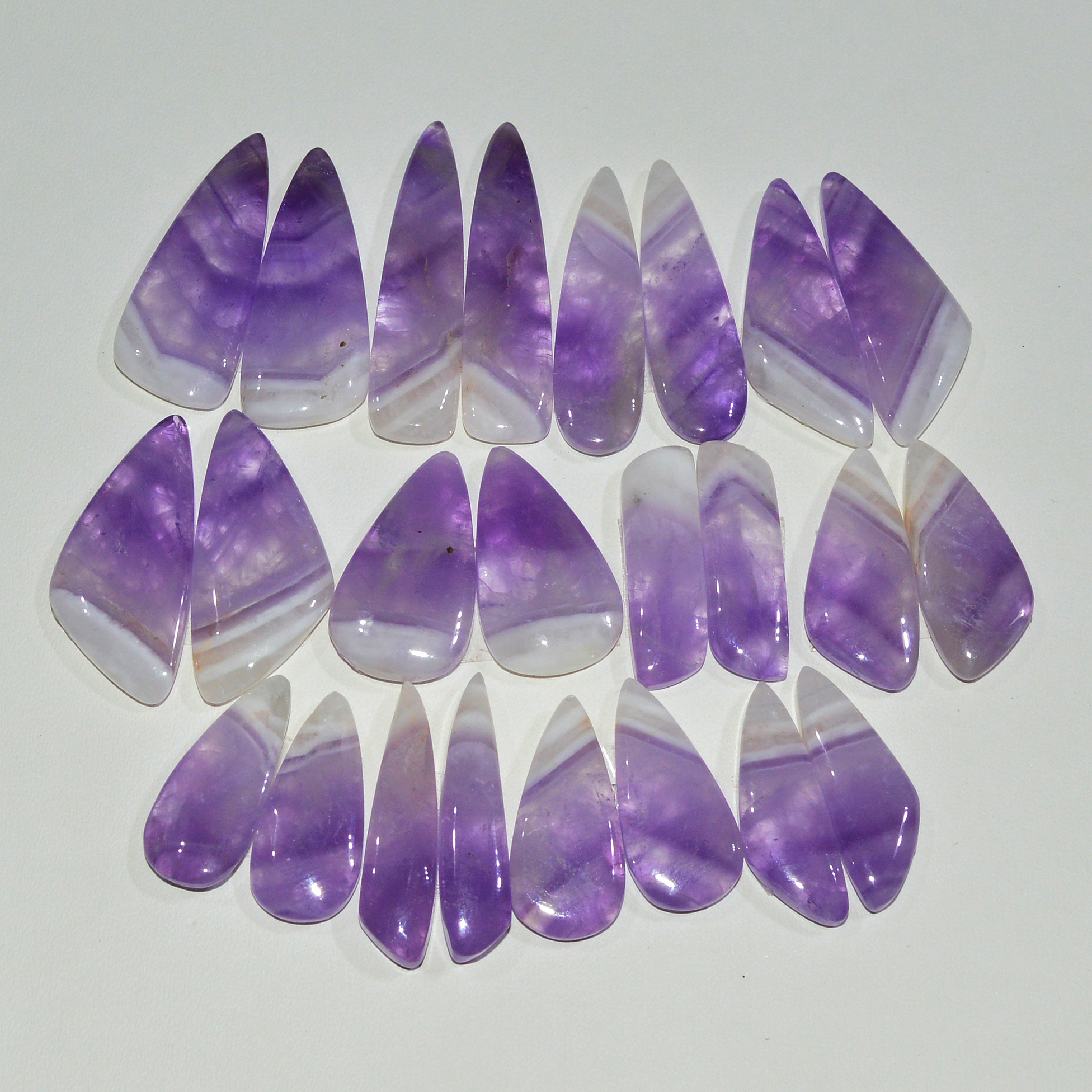 12 Pair 206 Cts Natural Purple Amethyst Cabochon Pair Loose Gemstone Wholesale Lot Jewelry Making 27x5 20x5mm 19513