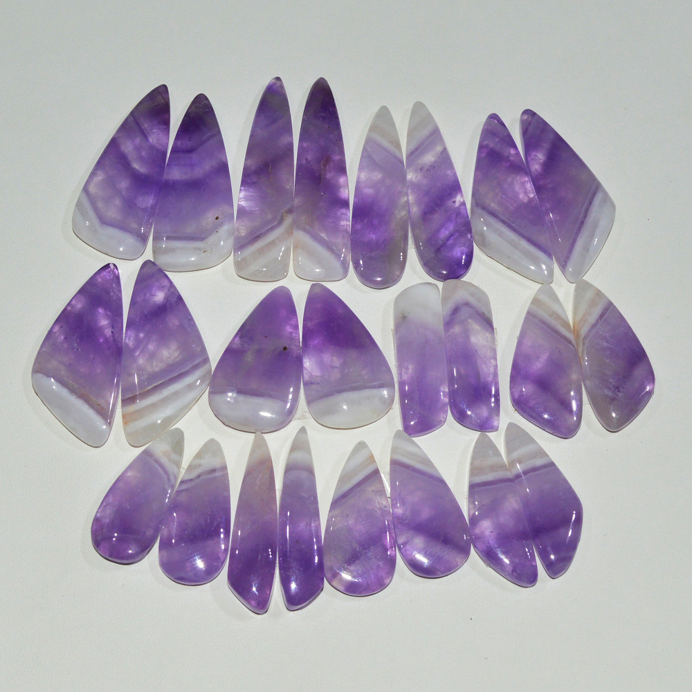 Image of 12 Pair 206 Cts Natural Purple Amethyst Cabochon Pair Loose Gemstone Wholesale Lot Jewelry Making 27x5 20x5mm #19513