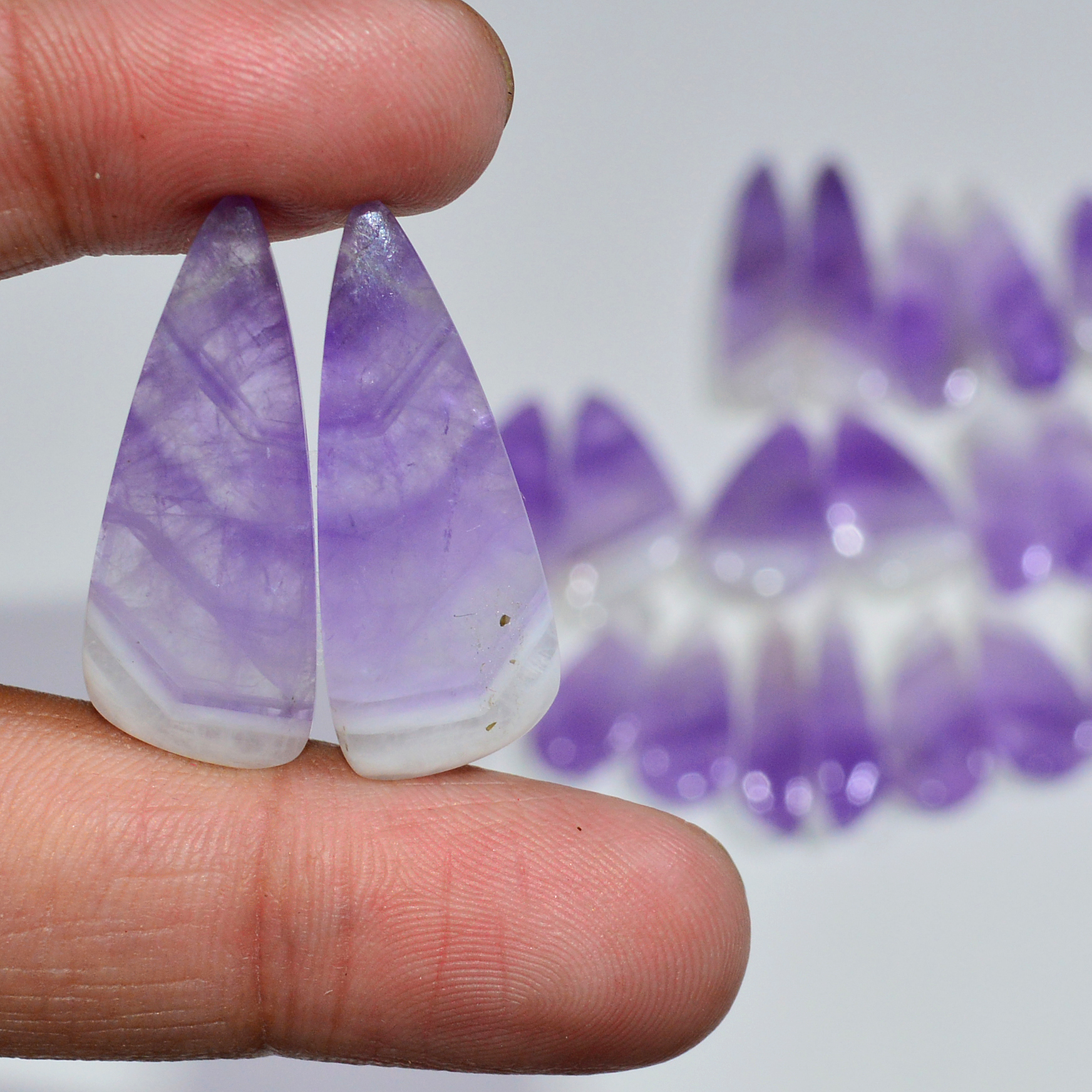 12 Pair 206 Cts Natural Purple Amethyst Cabochon Pair Loose Gemstone Wholesale Lot Jewelry Making 27x5 20x5mm 19513