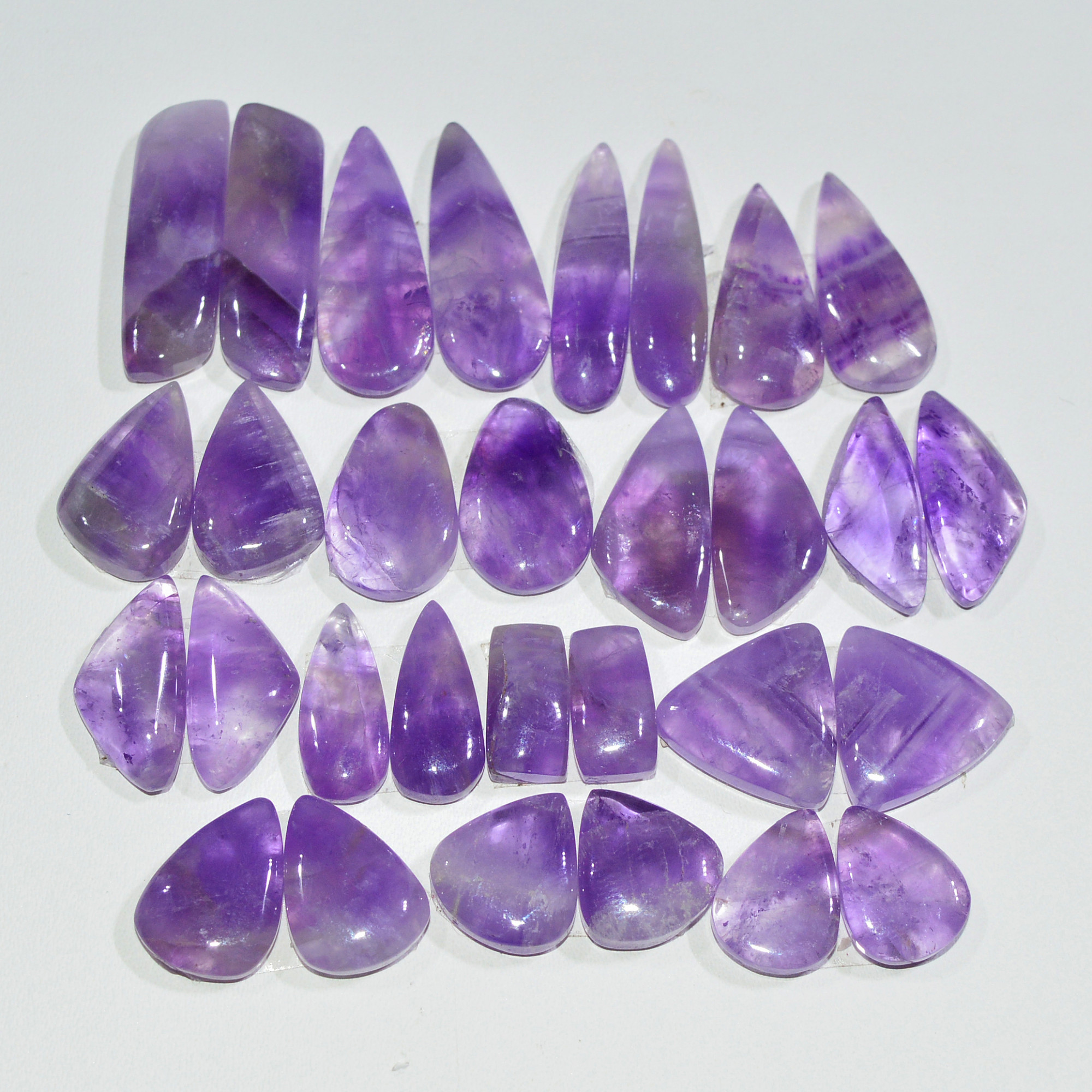 15 Pair 150 Cts Natural Purple Amethyst Cabochon Pair Loose Gemstone Wholesale Lot Jewelry Making 22x5 9x4mm 19517