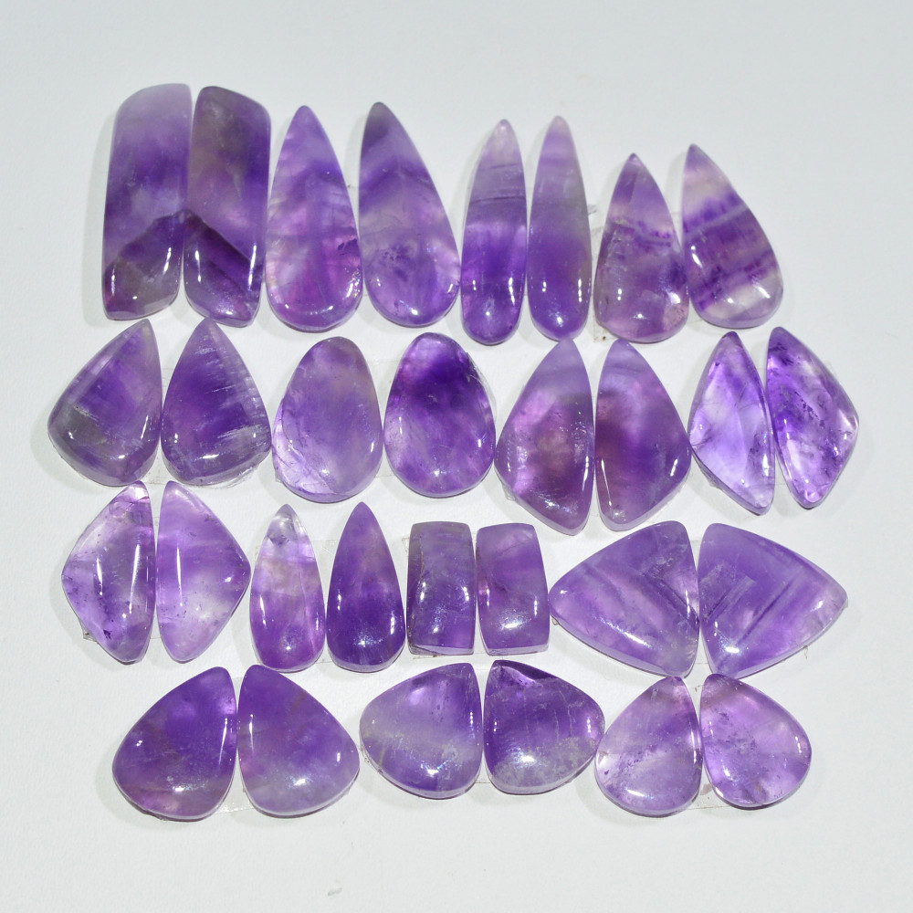 Image of 15 Pair 150 Cts Natural Purple Amethyst Cabochon Pair Loose Gemstone Wholesale Lot Jewelry Making 22x5 9x4mm #19517