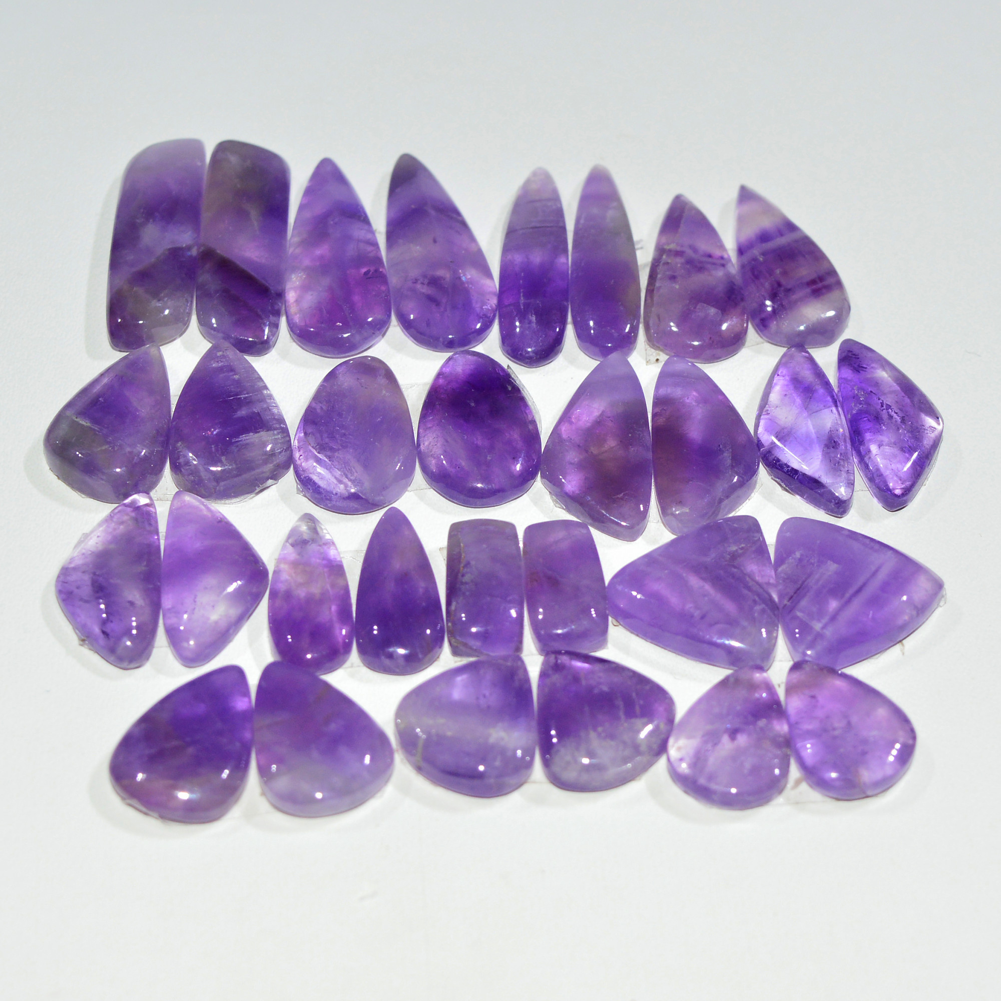 15 Pair 150 Cts Natural Purple Amethyst Cabochon Pair Loose Gemstone Wholesale Lot Jewelry Making 22x5 9x4mm 19517