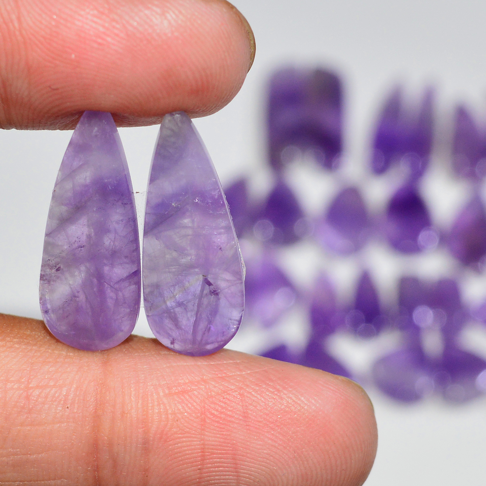 15 Pair 150 Cts Natural Purple Amethyst Cabochon Pair Loose Gemstone Wholesale Lot Jewelry Making 22x5 9x4mm 19517