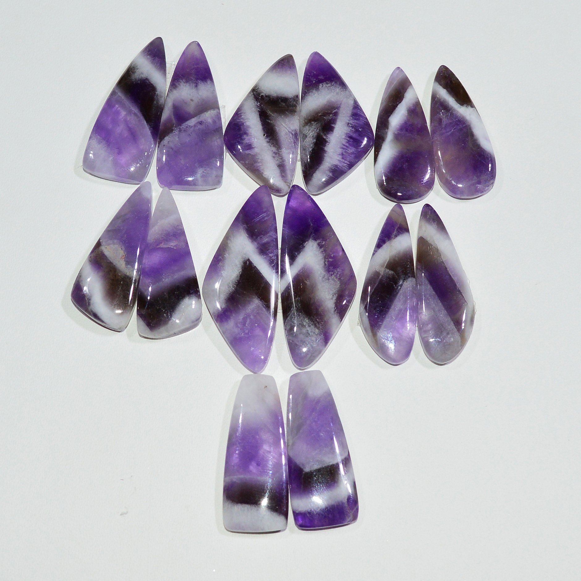 7 Pair 154 Cts Natural Purple Amethyst Cabochon Pair Loose Gemstone Wholesale Lot Jewelry Making 30x10 22x8mm 19519