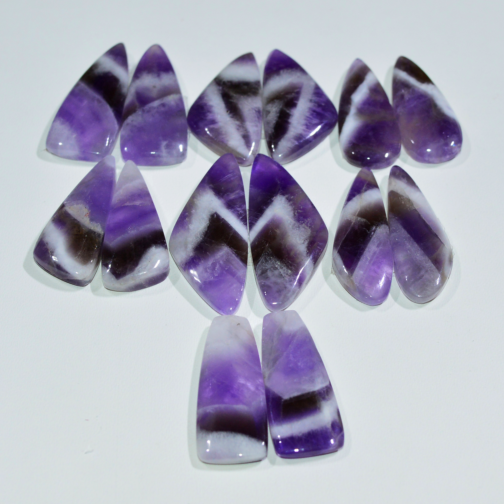 7 Pair 154 Cts Natural Purple Amethyst Cabochon Pair Loose Gemstone Wholesale Lot Jewelry Making 30x10 22x8mm 19519