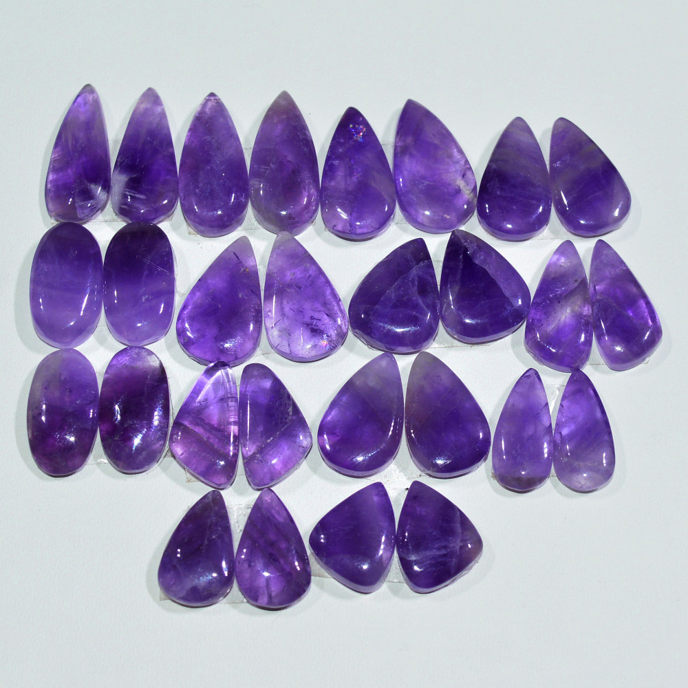 Image of 14 Pair 140 Cts Natural Purple Amethyst Cabochon Pair Loose Gemstone Wholesale Lot Jewelry Making 16x5 11x6mm #19521