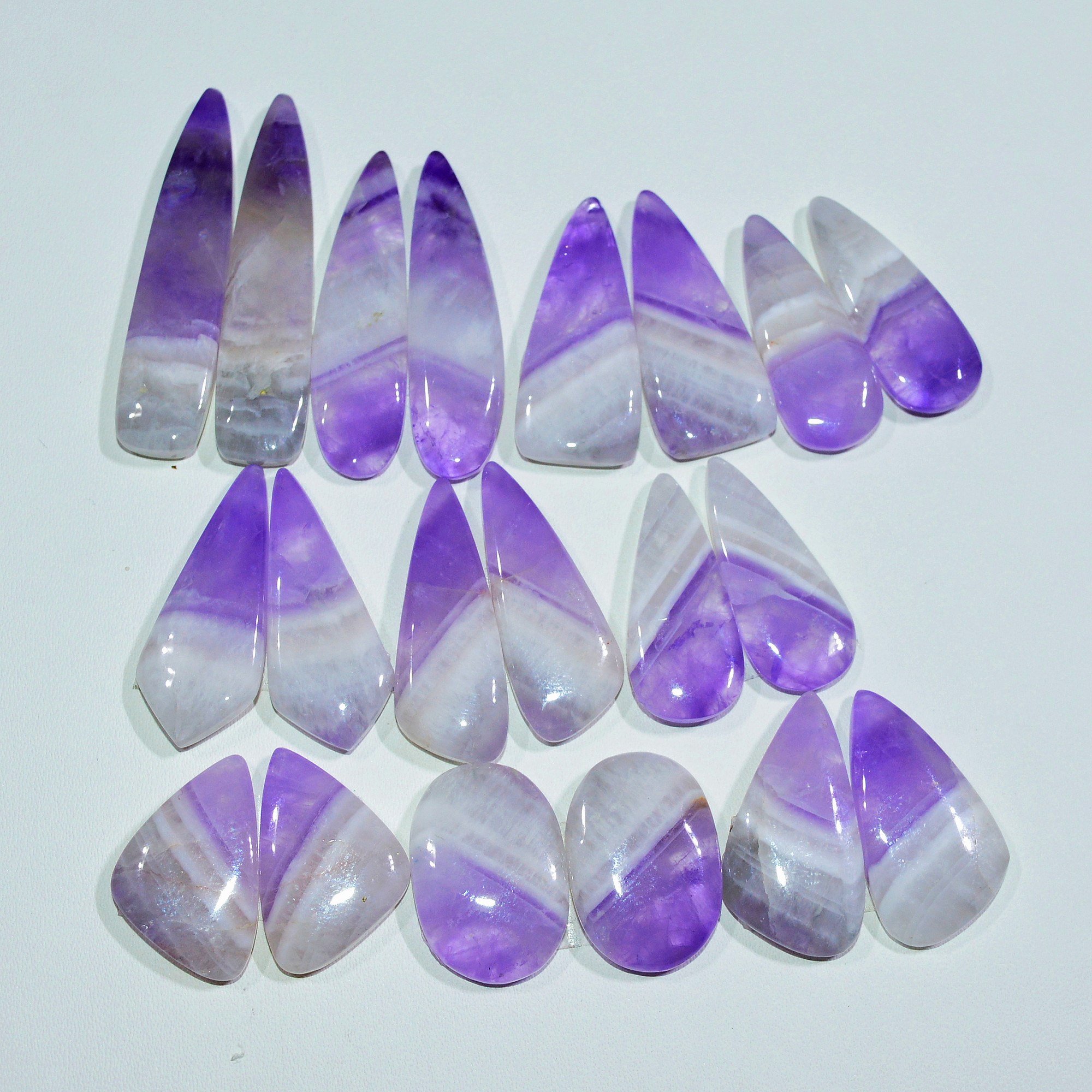 10 Pair 222 Cts Natural Purple Amethyst Cabochon Pair Loose Gemstone Wholesale Lot Jewelry Making 38x6 18x11mm 19522