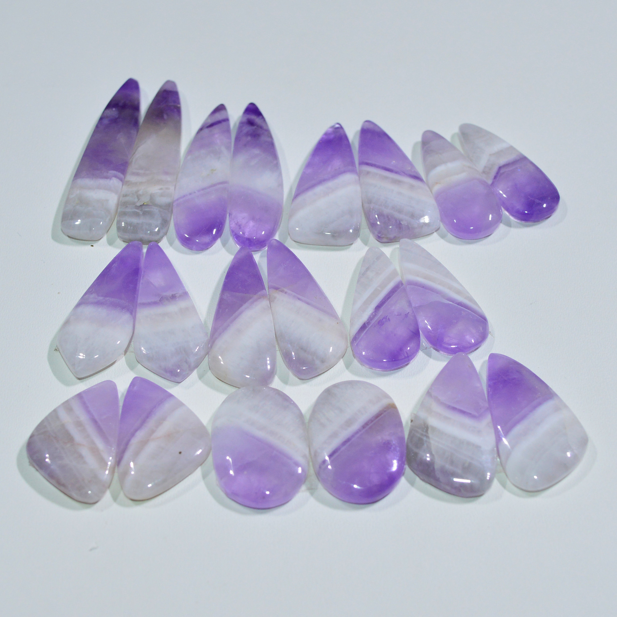 10 Pair 222 Cts Natural Purple Amethyst Cabochon Pair Loose Gemstone Wholesale Lot Jewelry Making 38x6 18x11mm 19522