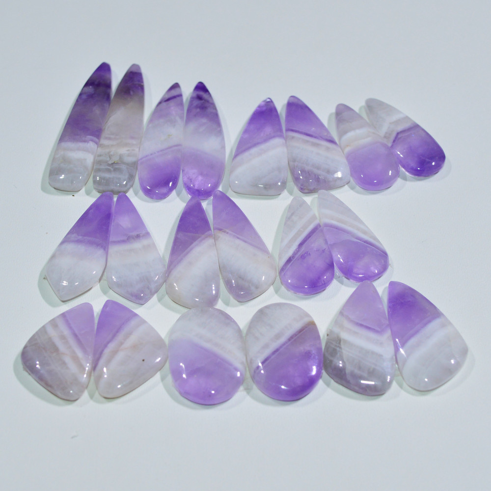 Image of 10 Pair 222 Cts Natural Purple Amethyst Cabochon Pair Loose Gemstone Wholesale Lot Jewelry Making 38x6 18x11mm #19522