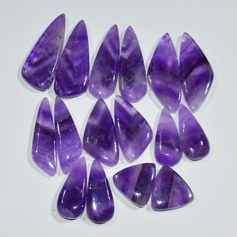 Image of 8 Pair 204 Cts Natural Purple Amethyst Cabochon Pair Loose Gemstone Wholesale Lot Jewelry Making 32x10 12x15mm #19524