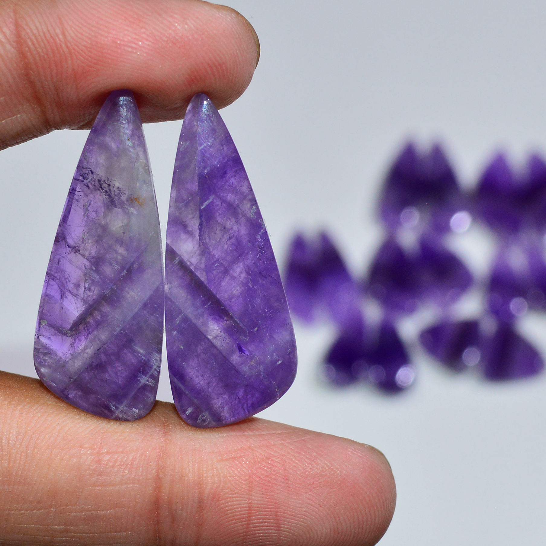 8 Pair 204 Cts Natural Purple Amethyst Cabochon Pair Loose Gemstone Wholesale Lot Jewelry Making 32x10 12x15mm 19524