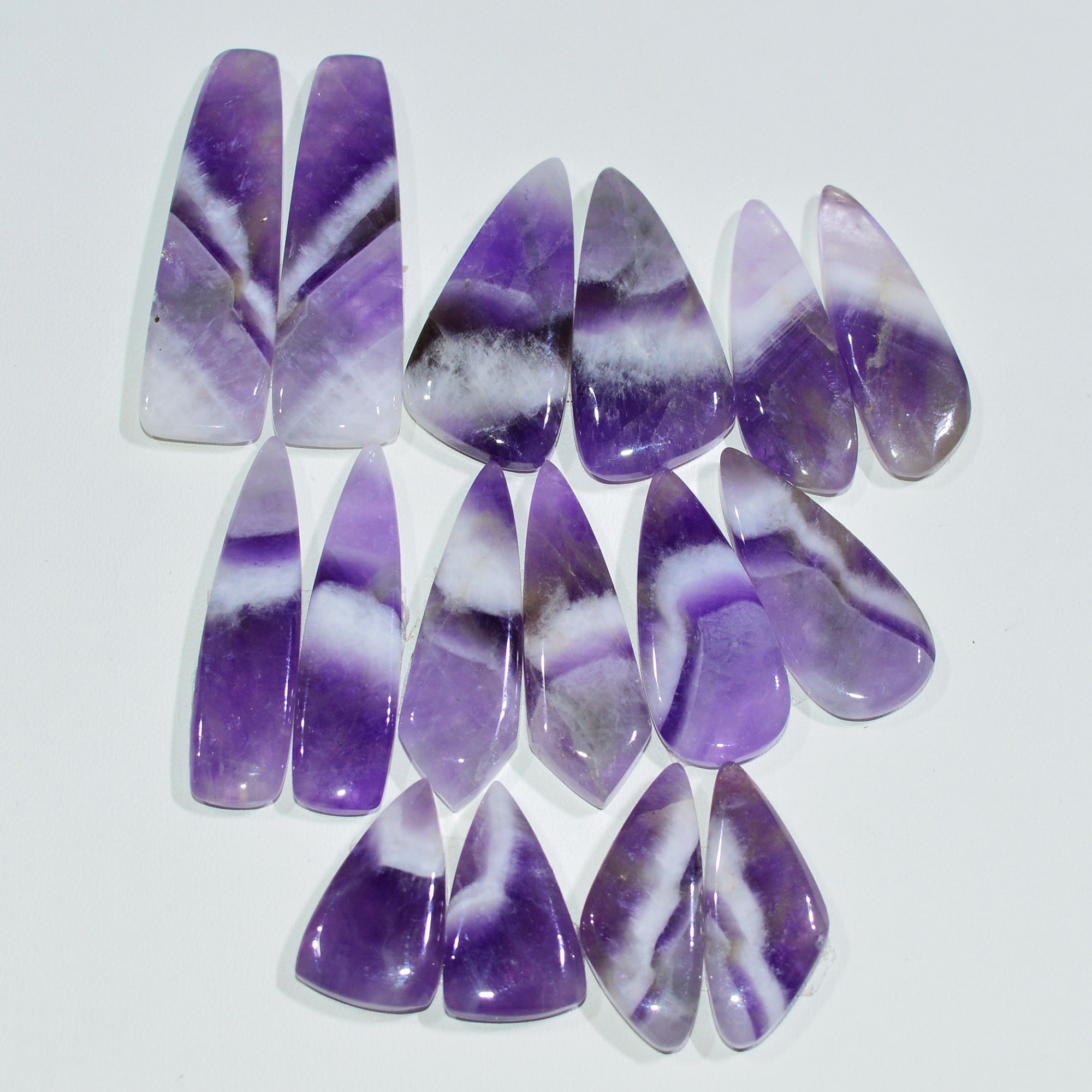 8 Pair 160 Cts Natural Purple Amethyst Cabochon Pair Loose Gemstone Wholesale Lot Jewelry Making 34x9 16x9mm 19526