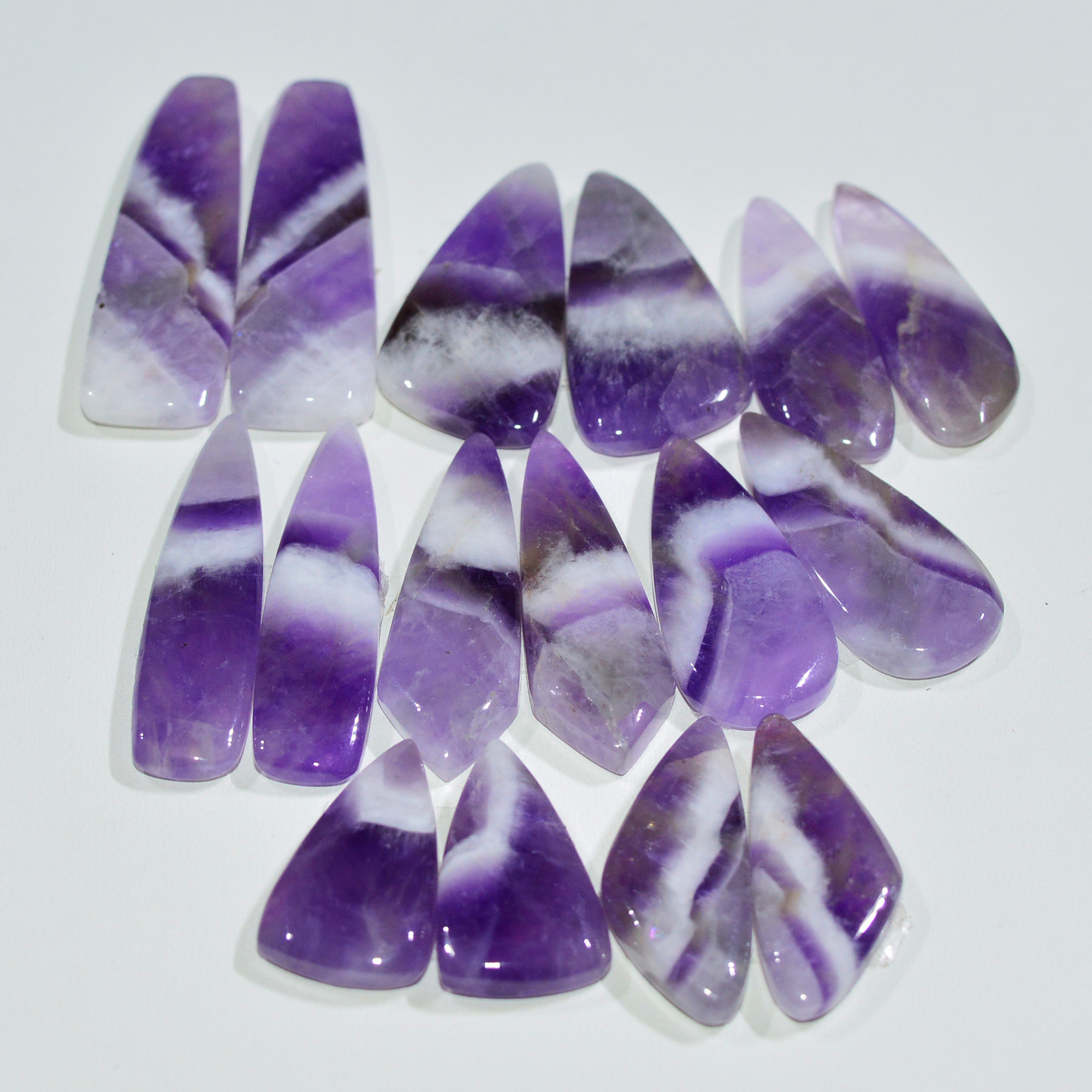 8 Pair 160 Cts Natural Purple Amethyst Cabochon Pair Loose Gemstone Wholesale Lot Jewelry Making 34x9 16x9mm 19526