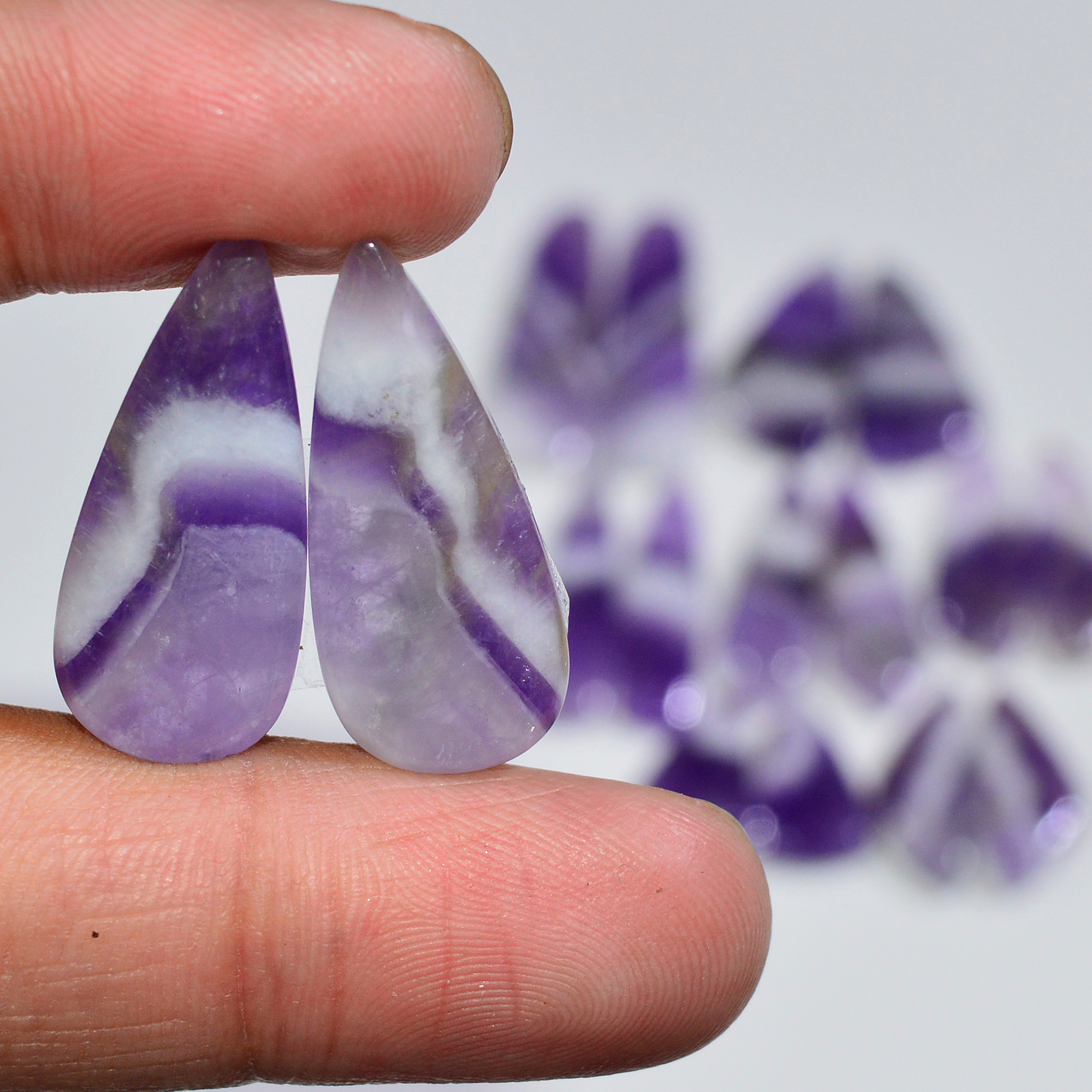 8 Pair 160 Cts Natural Purple Amethyst Cabochon Pair Loose Gemstone Wholesale Lot Jewelry Making 34x9 16x9mm 19526
