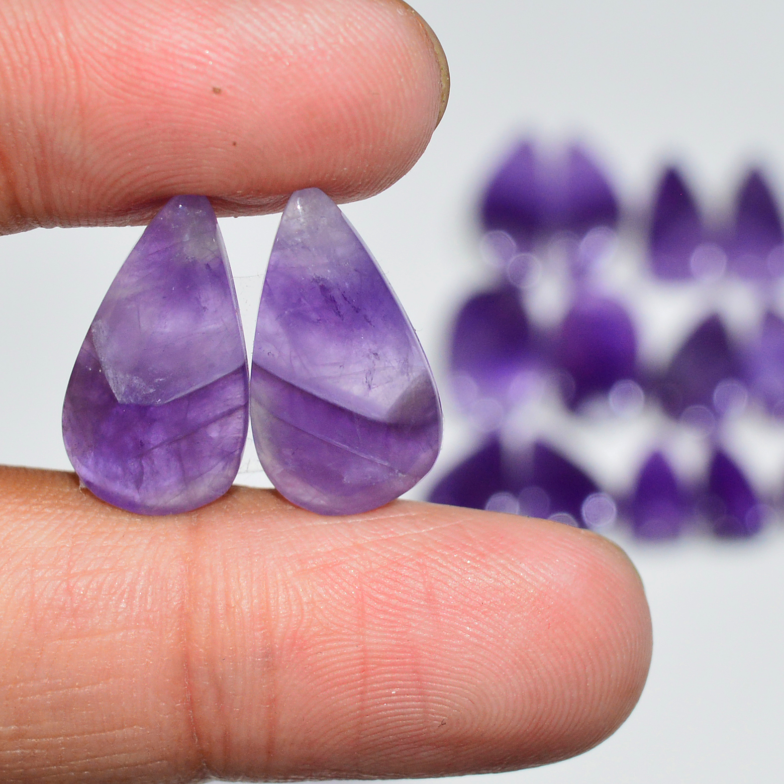 10 Pair 110 Cts Natural Purple Amethyst Cabochon Pair Loose Gemstone Wholesale Lot Jewelry Making 15x8 8x8mm 19527