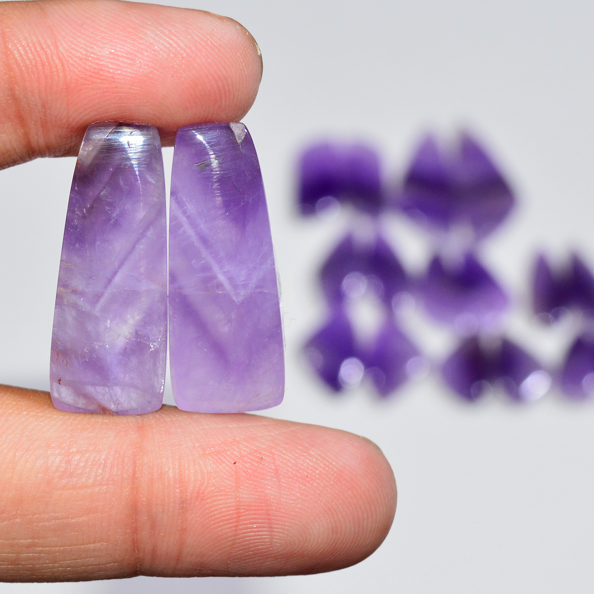 9 Pair 200 Cts Natural Purple Amethyst Cabochon Pair Loose Gemstone Wholesale Lot Jewelry Making 37x12 17x10mm 19529