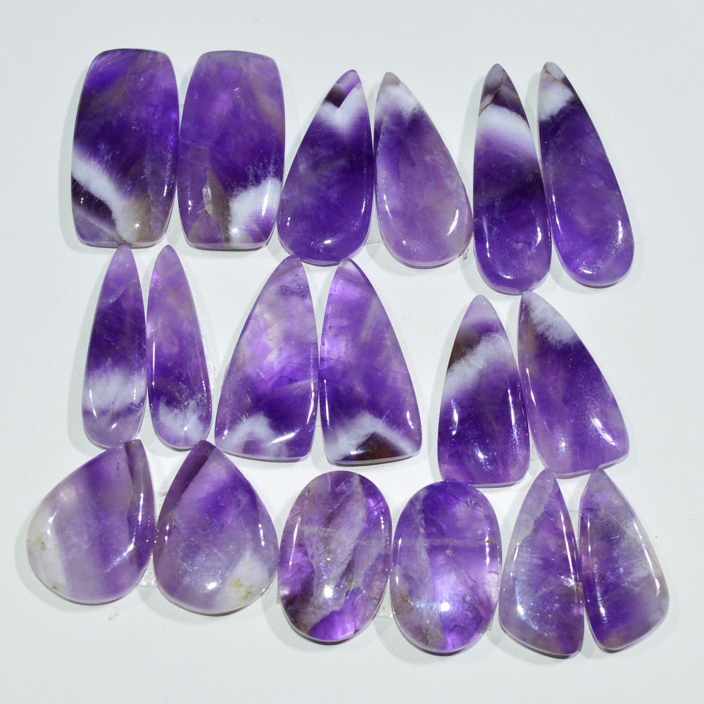 Image of 9 Pair 194 Cts Natural Purple Amethyst Cabochon Pair Loose Gemstone Wholesale Lot Jewelry Making 25x10 18x12mm #19531