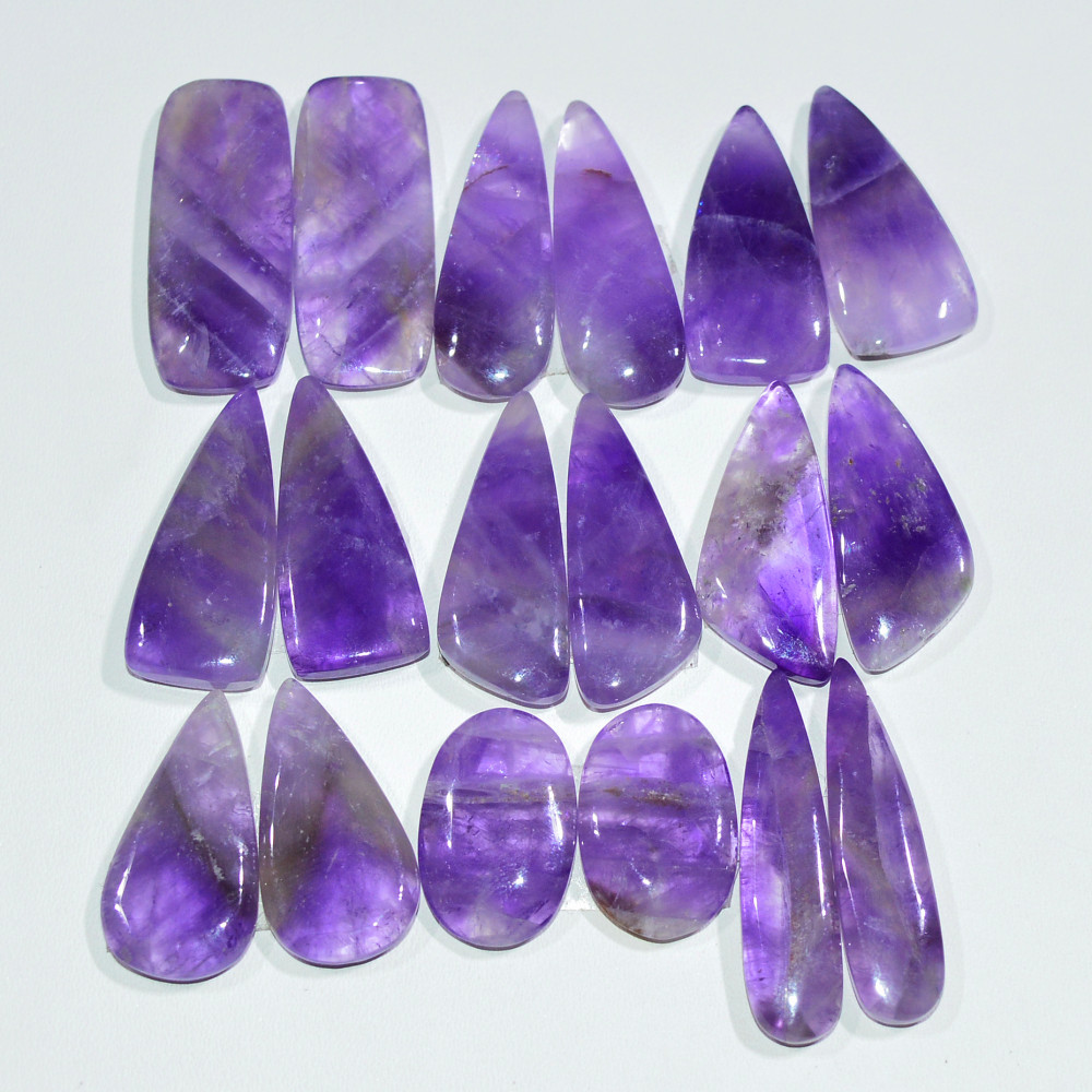 Image of 9 Pair 170 Cts Natural Purple Amethyst Cabochon Pair Loose Gemstone Wholesale Lot Jewelry Making 25x9 15x10mm #19533