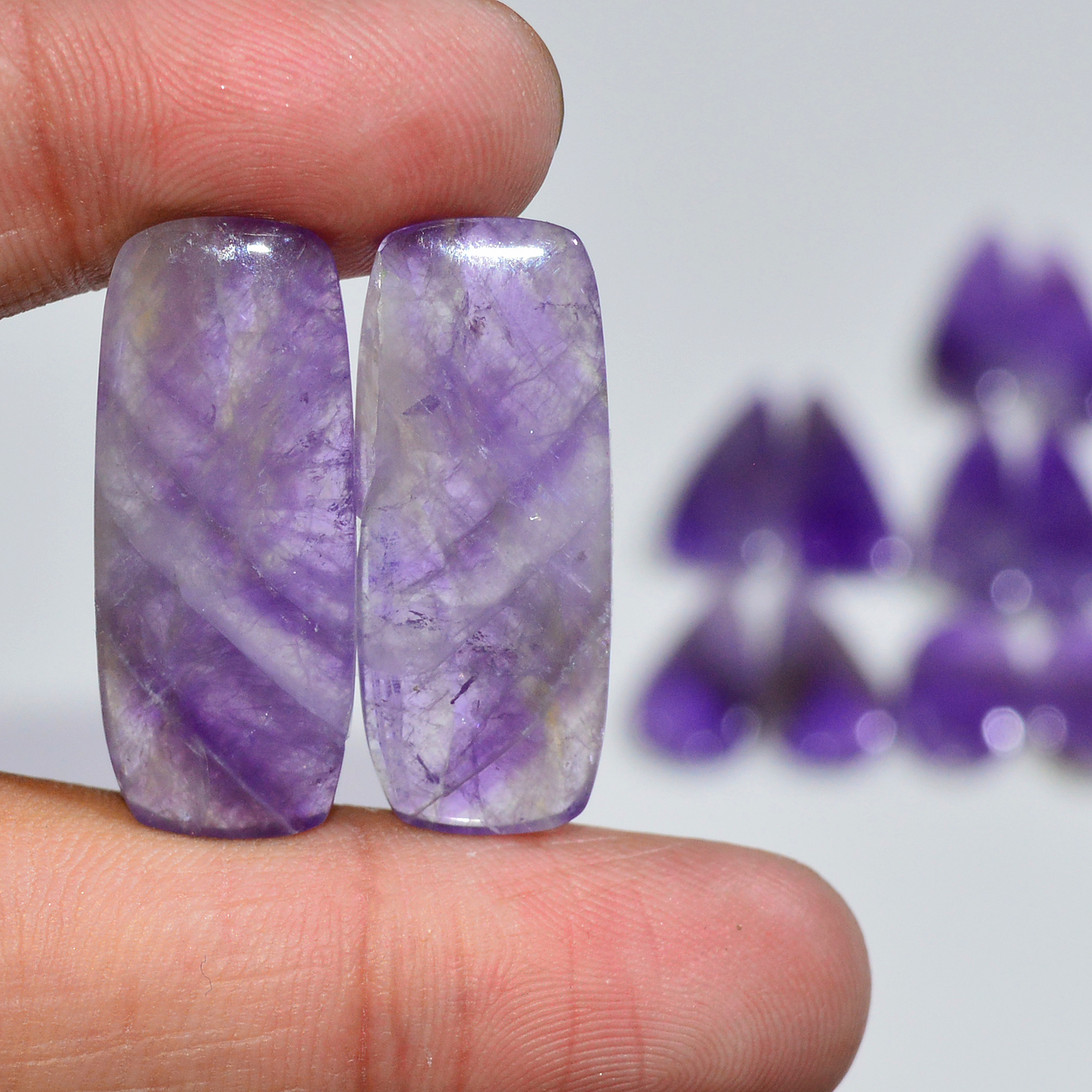 9 Pair 170 Cts Natural Purple Amethyst Cabochon Pair Loose Gemstone Wholesale Lot Jewelry Making 25x9 15x10mm 19533