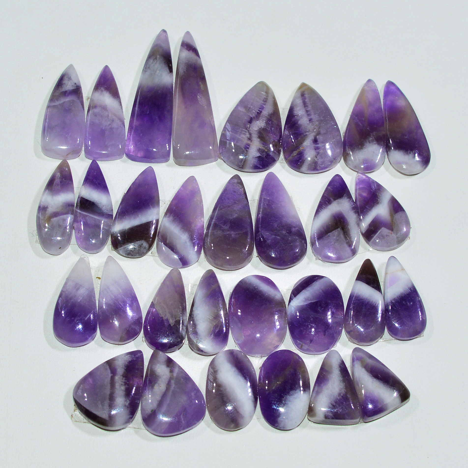15 Pair 155 Cts Natural Purple Amethyst Cabochon Pair Loose Gemstone Wholesale Lot Jewelry Making 25x6 13x5mm 19535