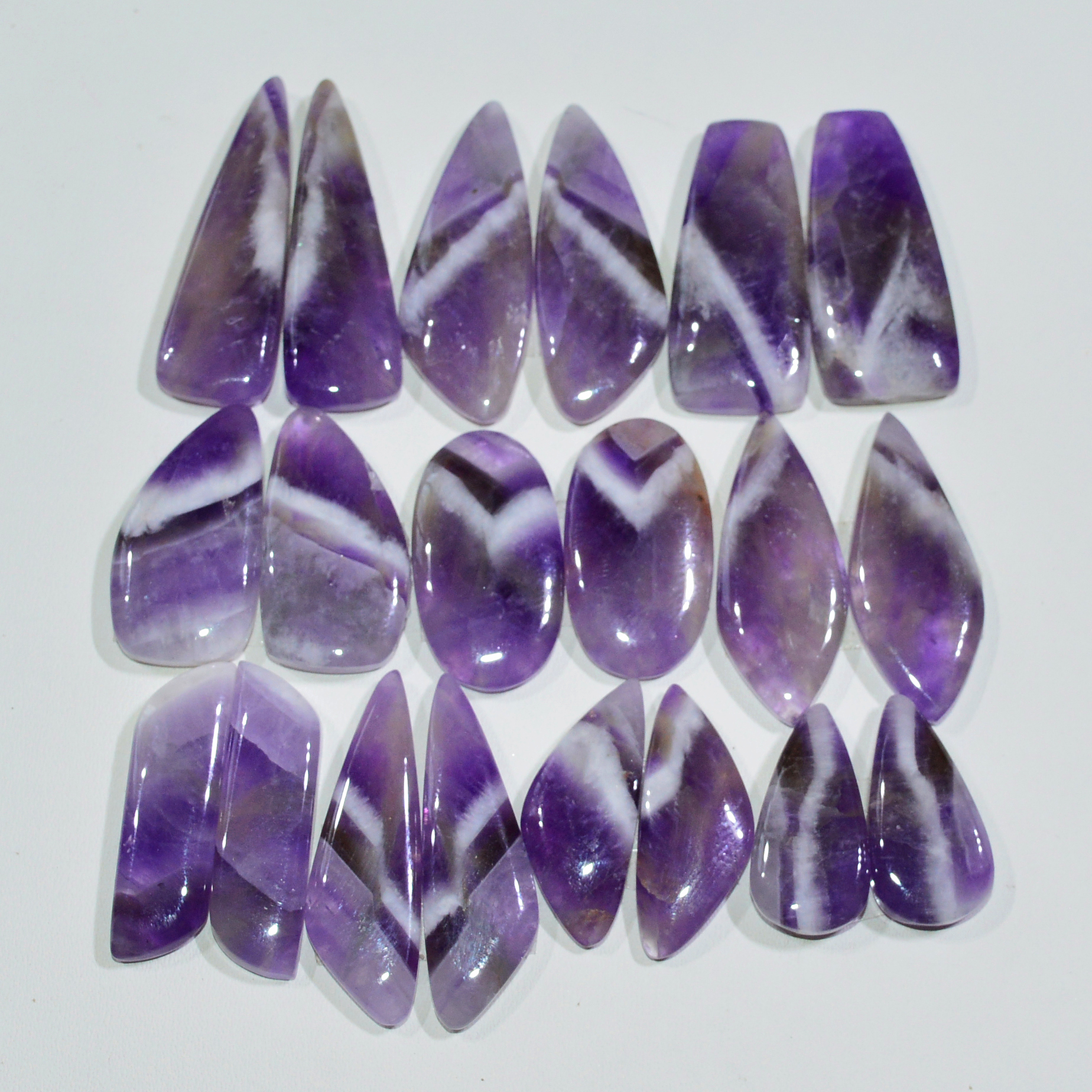 10 Pair 205 Cts Natural Purple Amethyst Cabochon Pair Loose Gemstone Wholesale Lot Jewelry Making 30x8 18x8mm 19537