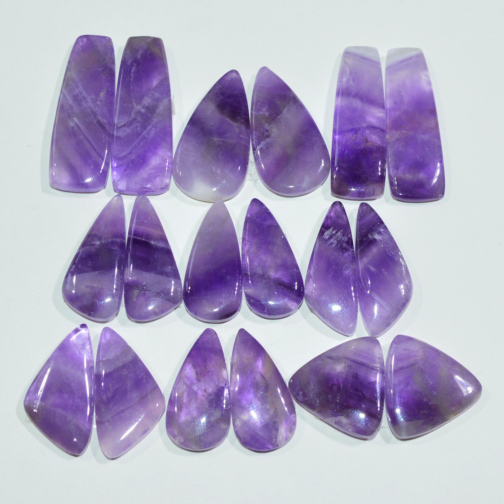 Image of 9 Pair 187 Cts Natural Purple Amethyst Cabochon Pair Loose Gemstone Wholesale Lot Jewelry Making 28x8 14x14mm #19544