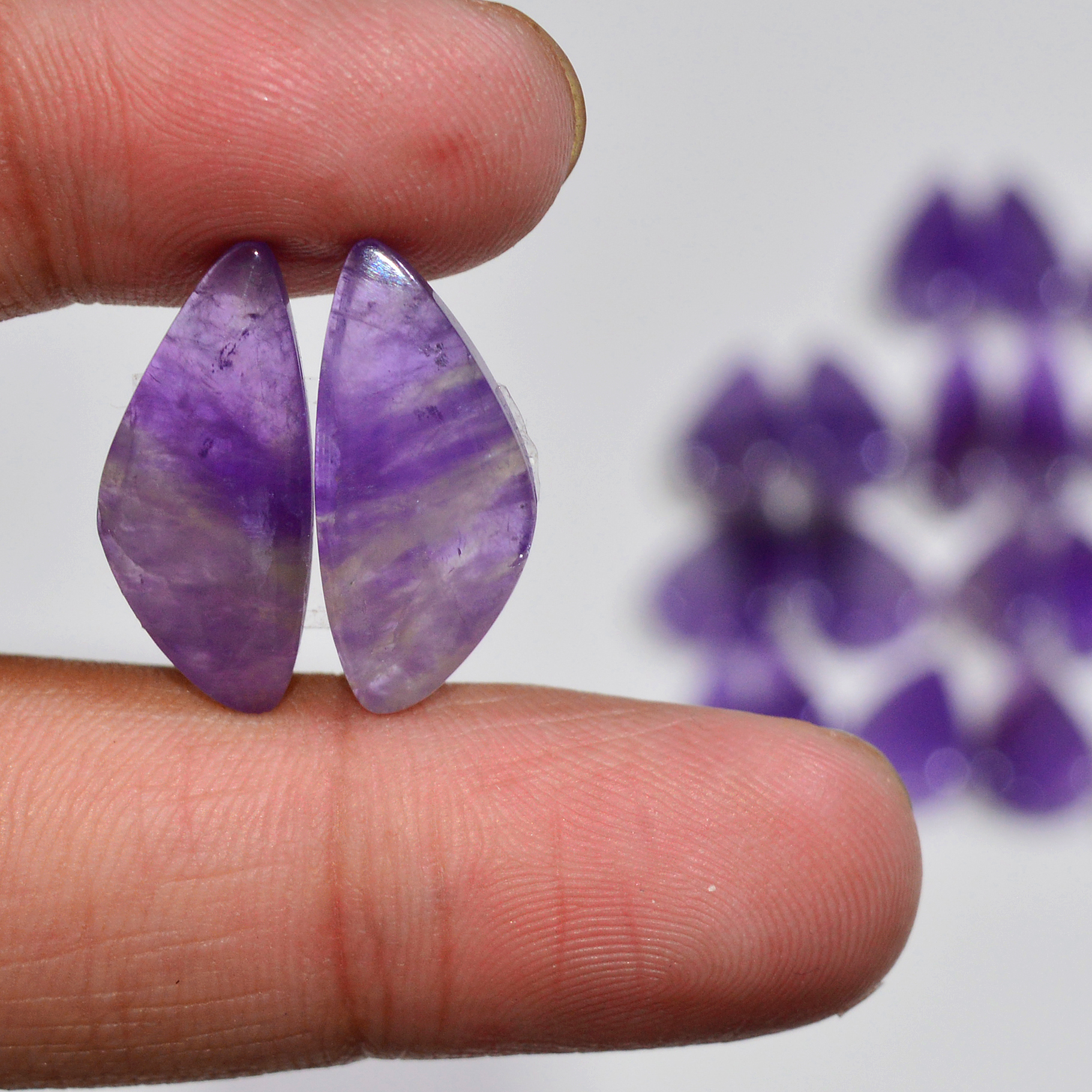 12 Pair 117 Cts Natural Purple Amethyst Cabochon Pair Loose Gemstone Wholesale Lot Jewelry Making 17x7 9x3mm 19545
