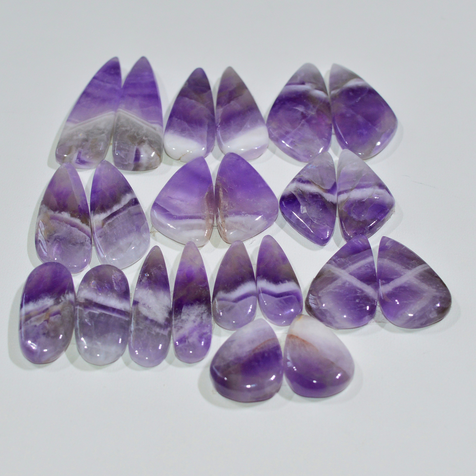 11 Pair 196 Cts Natural Purple Amethyst Cabochon Pair Loose Gemstone Wholesale Lot Jewelry Making 31x8 9x9mm 19546